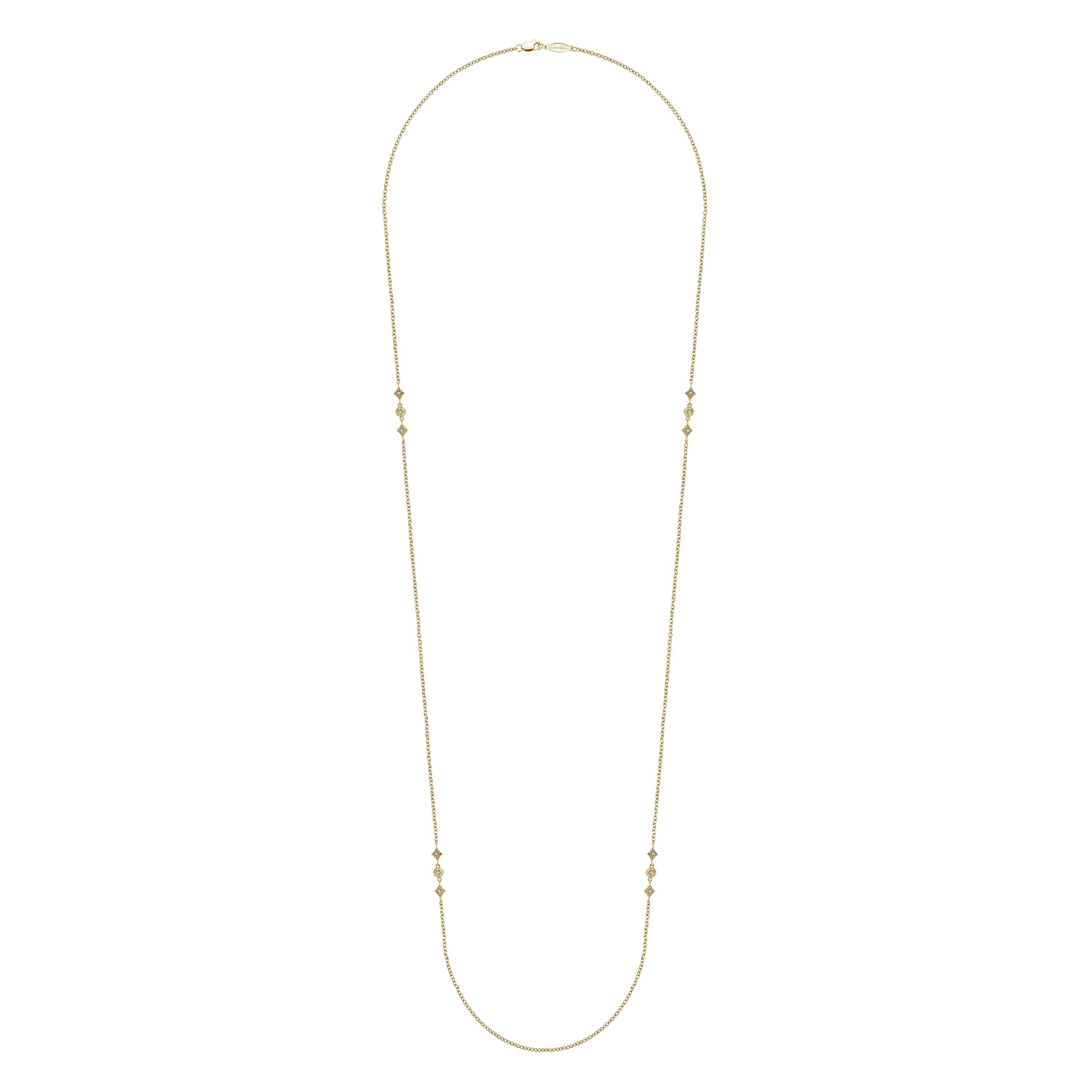 32 inch Geometric Shapes Diamond Station Necklace in 14K Yellow Gold, photograph 2