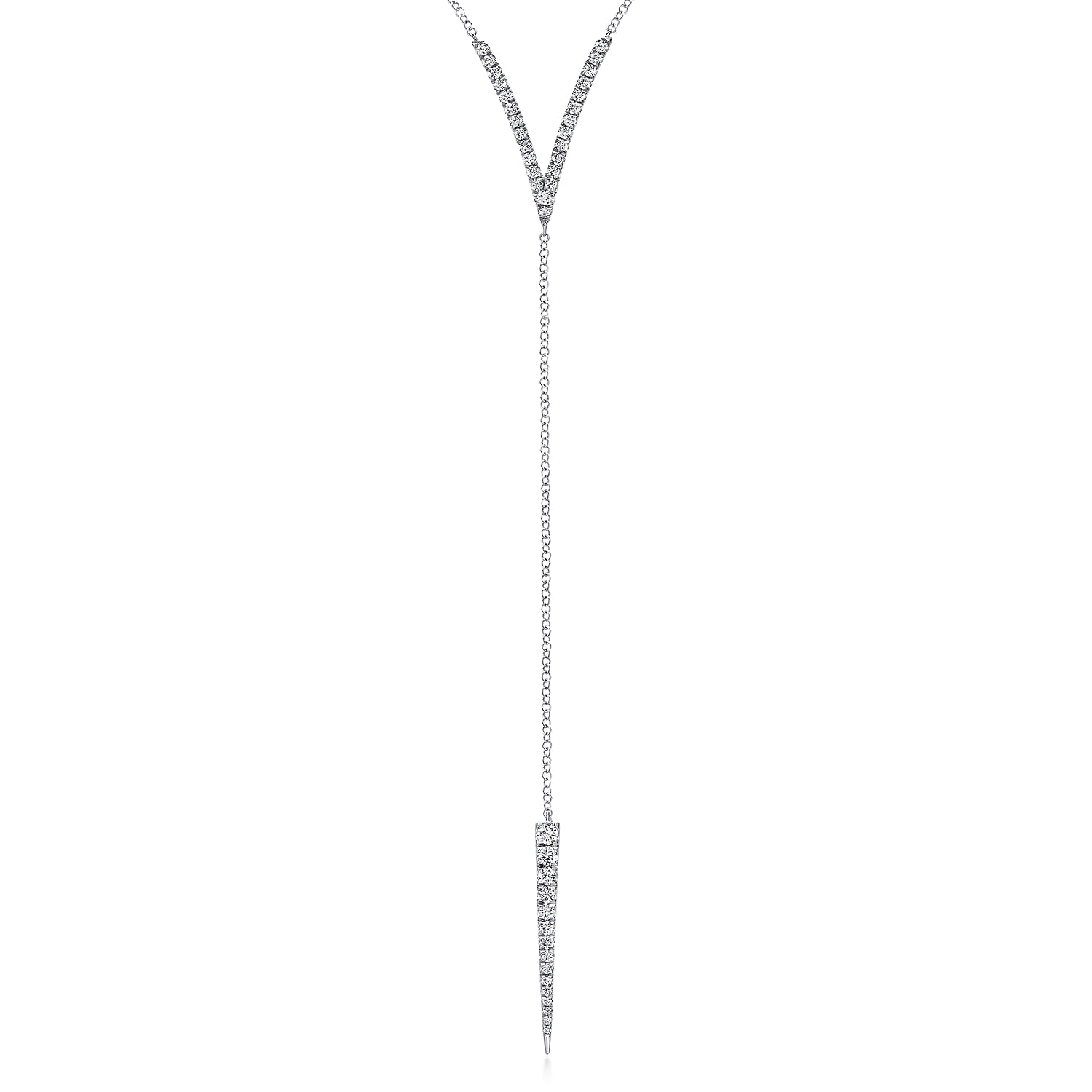 Diamond Pave V and Spike Y Necklace in 14K White Gold