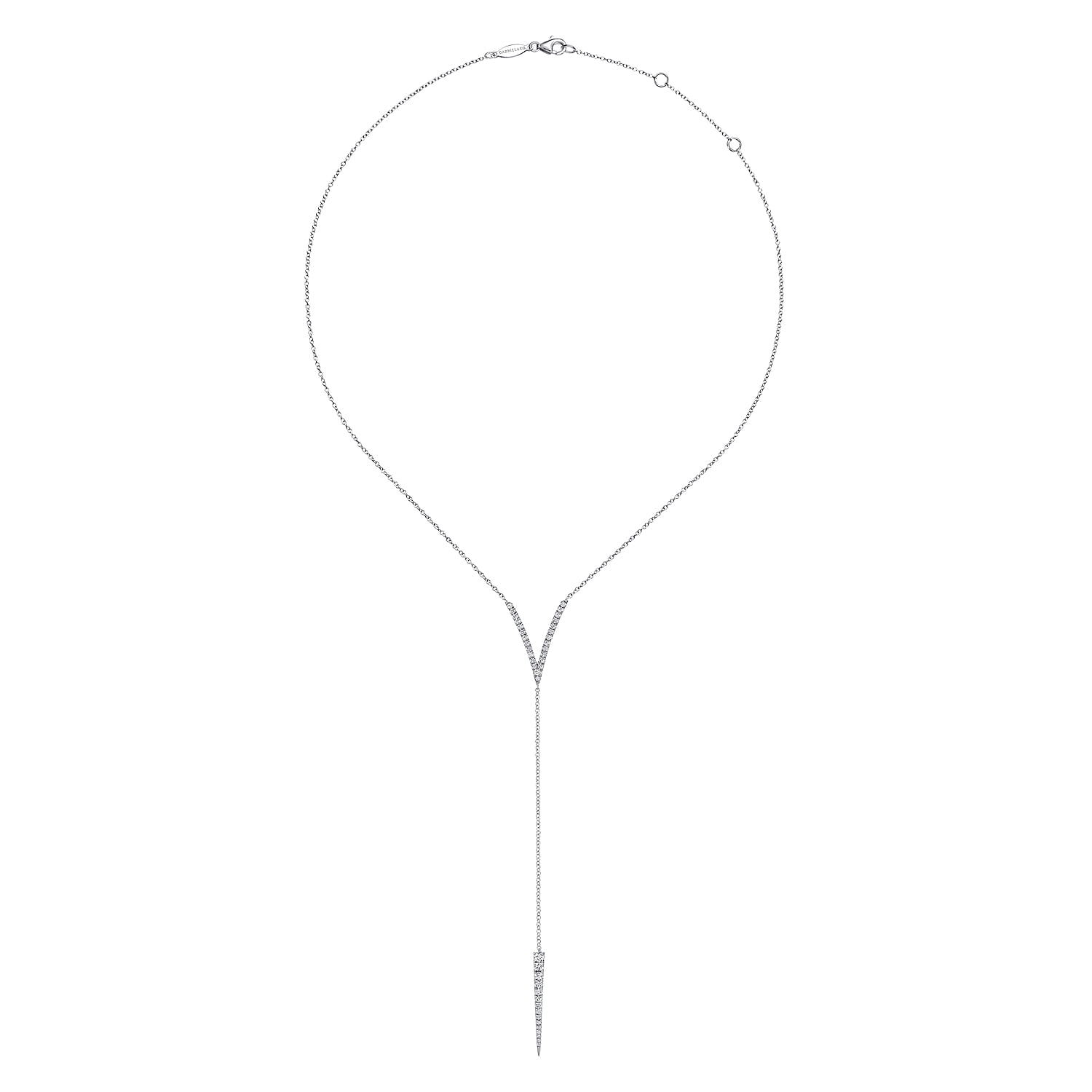 Diamond Pave V and Spike Y Necklace in 14K White Gold, photograph 2