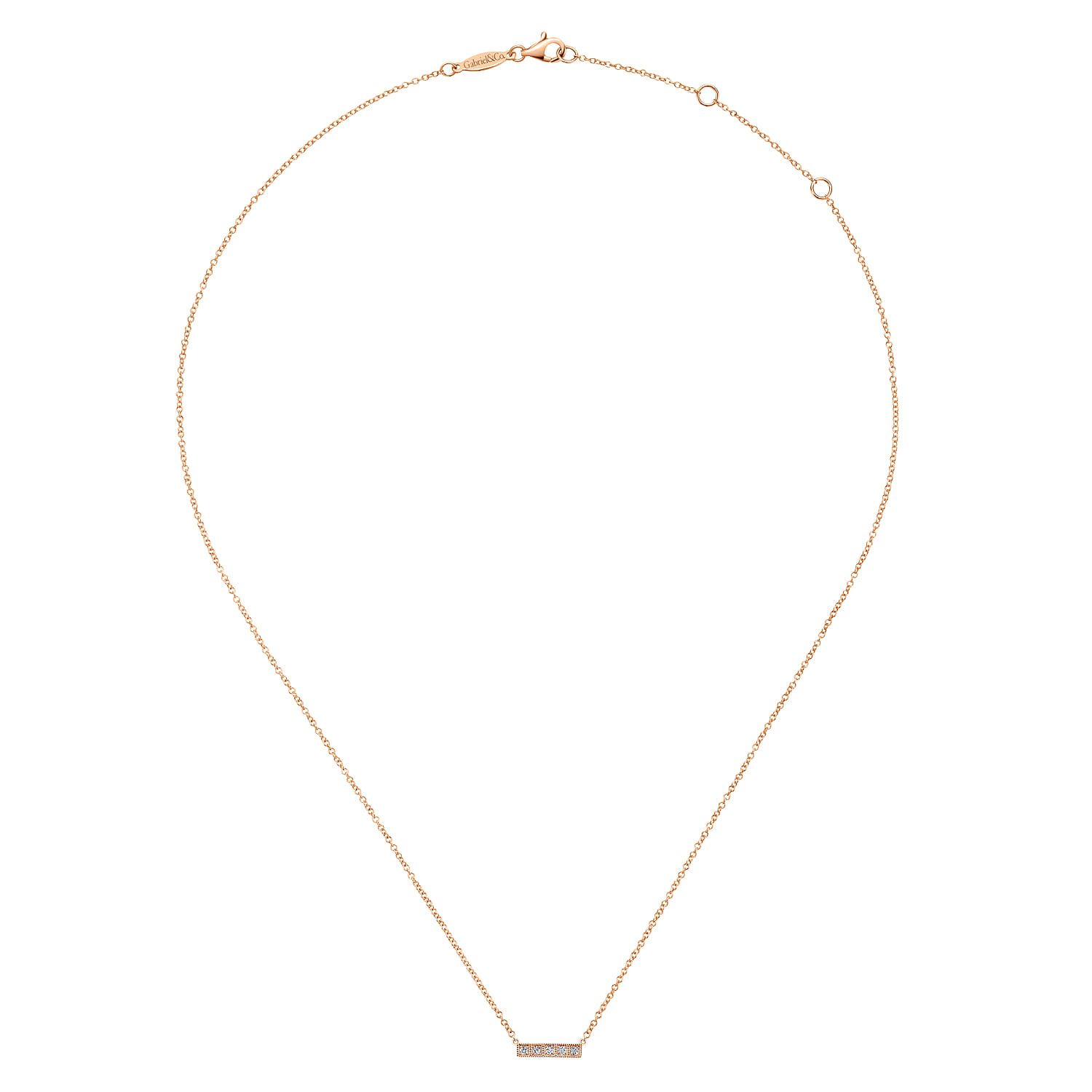 Diamond Bar Necklace in 14K Rose Gold, photograph 2