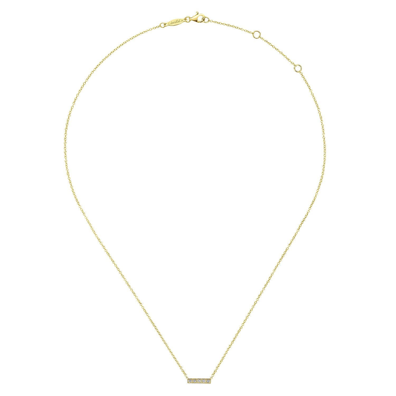 Milgrain Diamond Bar Necklace in 14K Yellow Gold, photograph 2