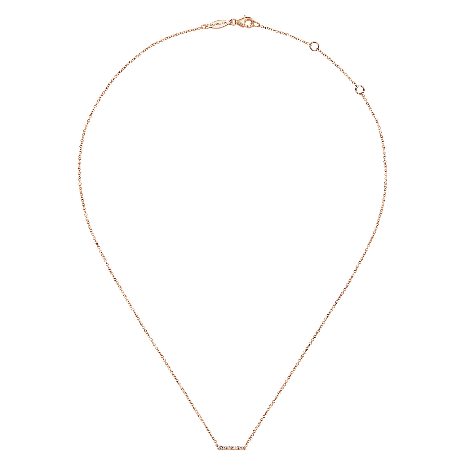 Petite Pave Diamond Bar Necklace in 14K Rose Gold, photograph 2