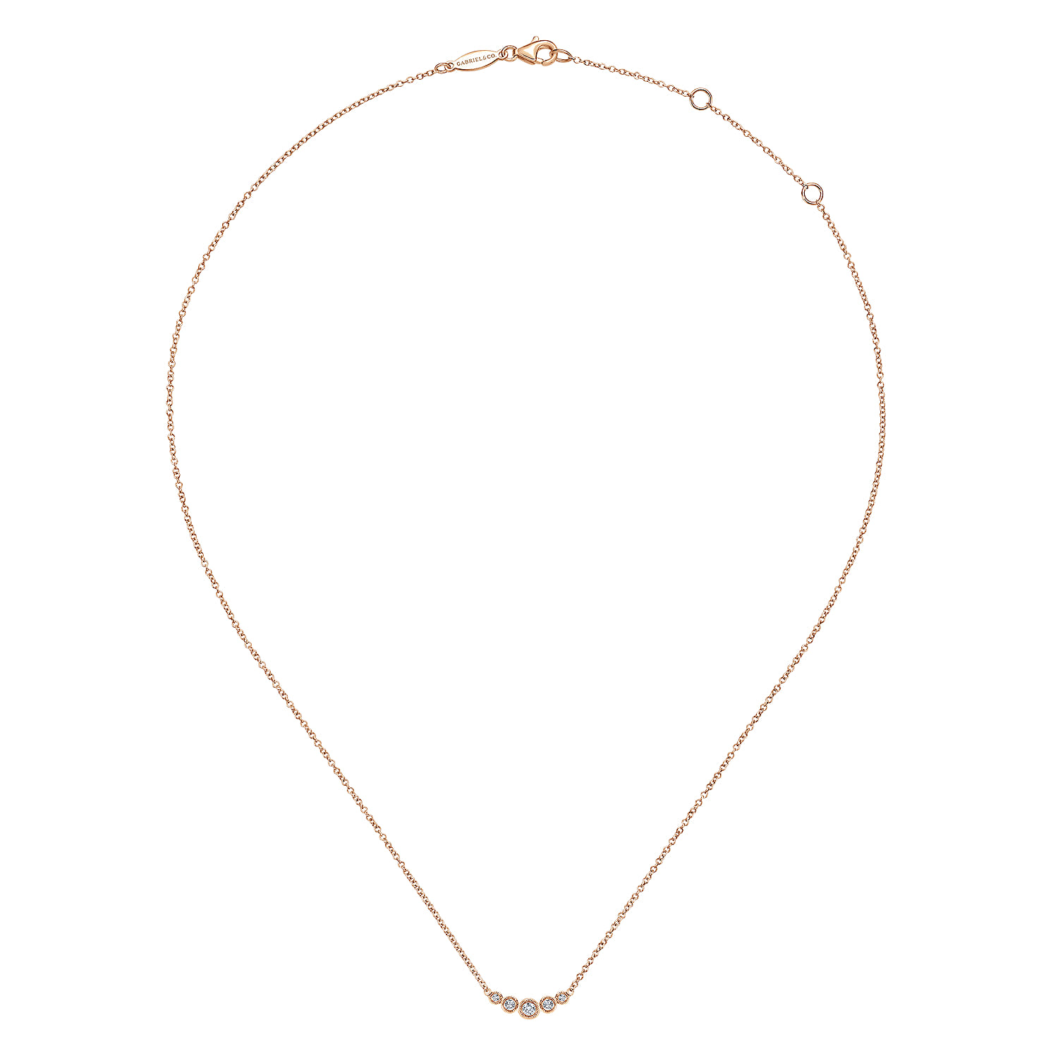 Curved Bezel Set Diamond Bar Necklace in 14K Rose Gold, photograph 2