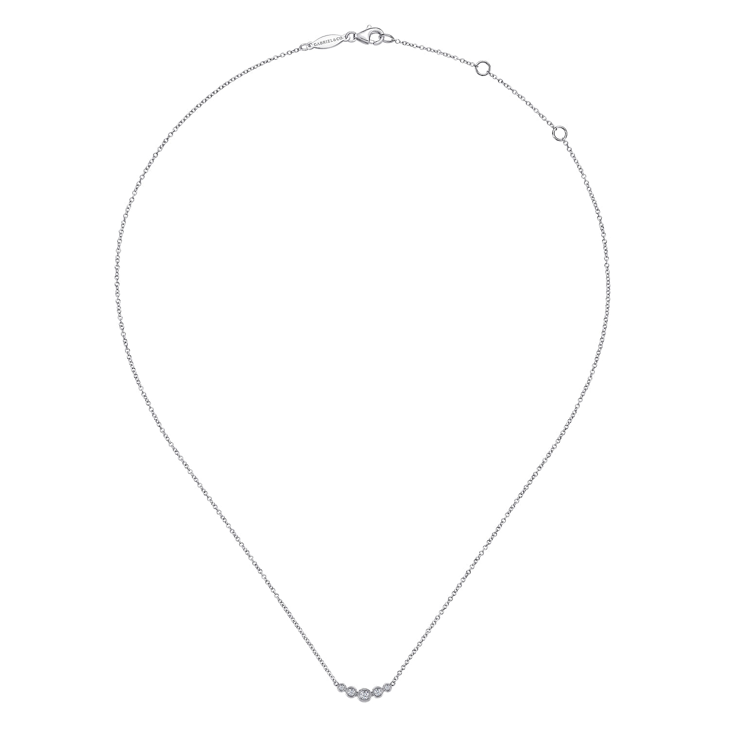 Curved Diamond Bar Necklace in 14K White Gold, photograph 2