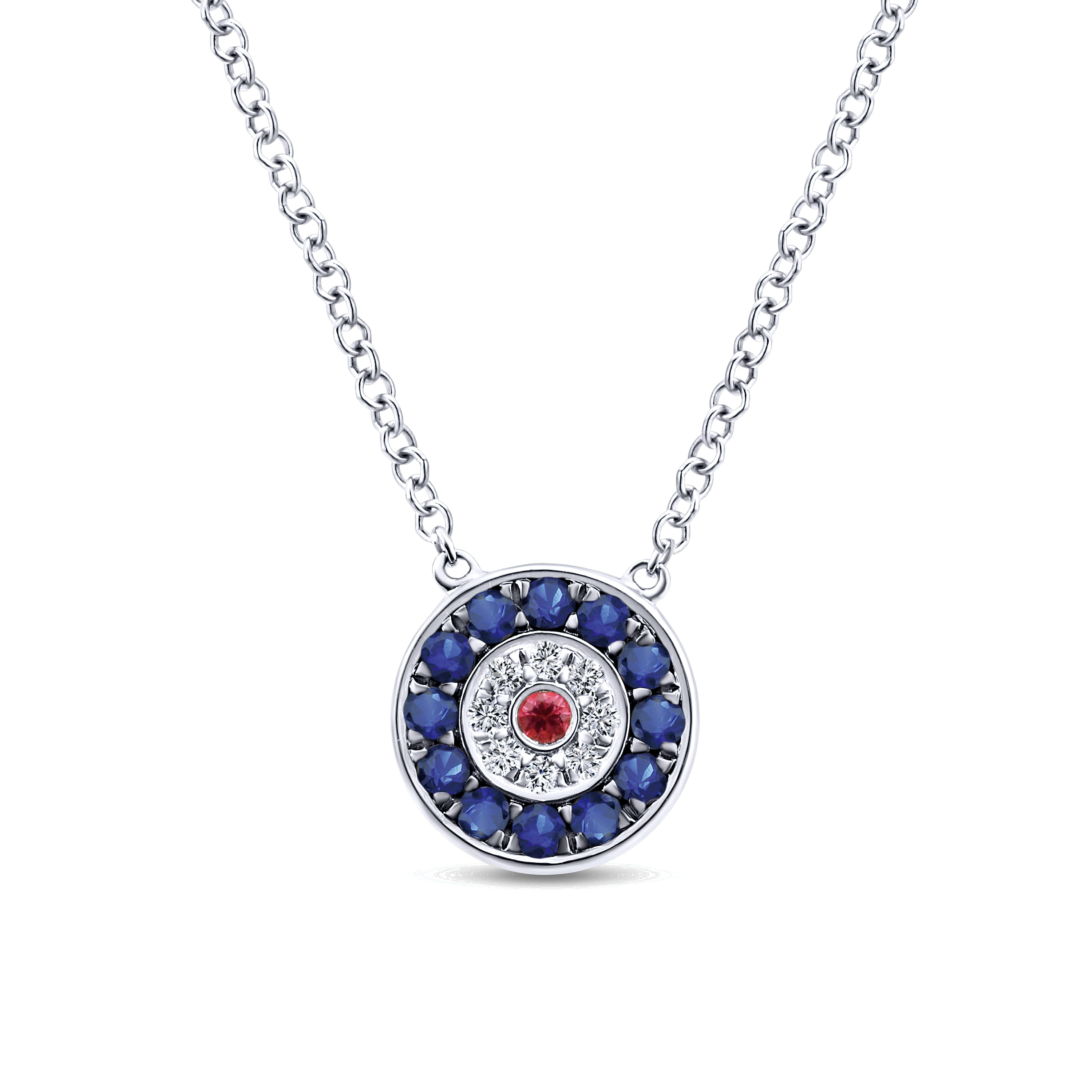 Sapphire Ruby and Diamond Evil Eye Pendant Necklace