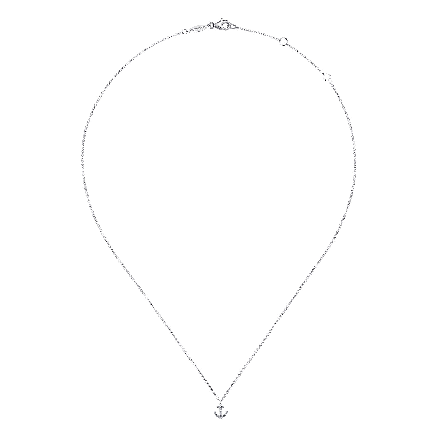 Diamond Anchor Pendant Necklace in 14K White Gold, photograph 2