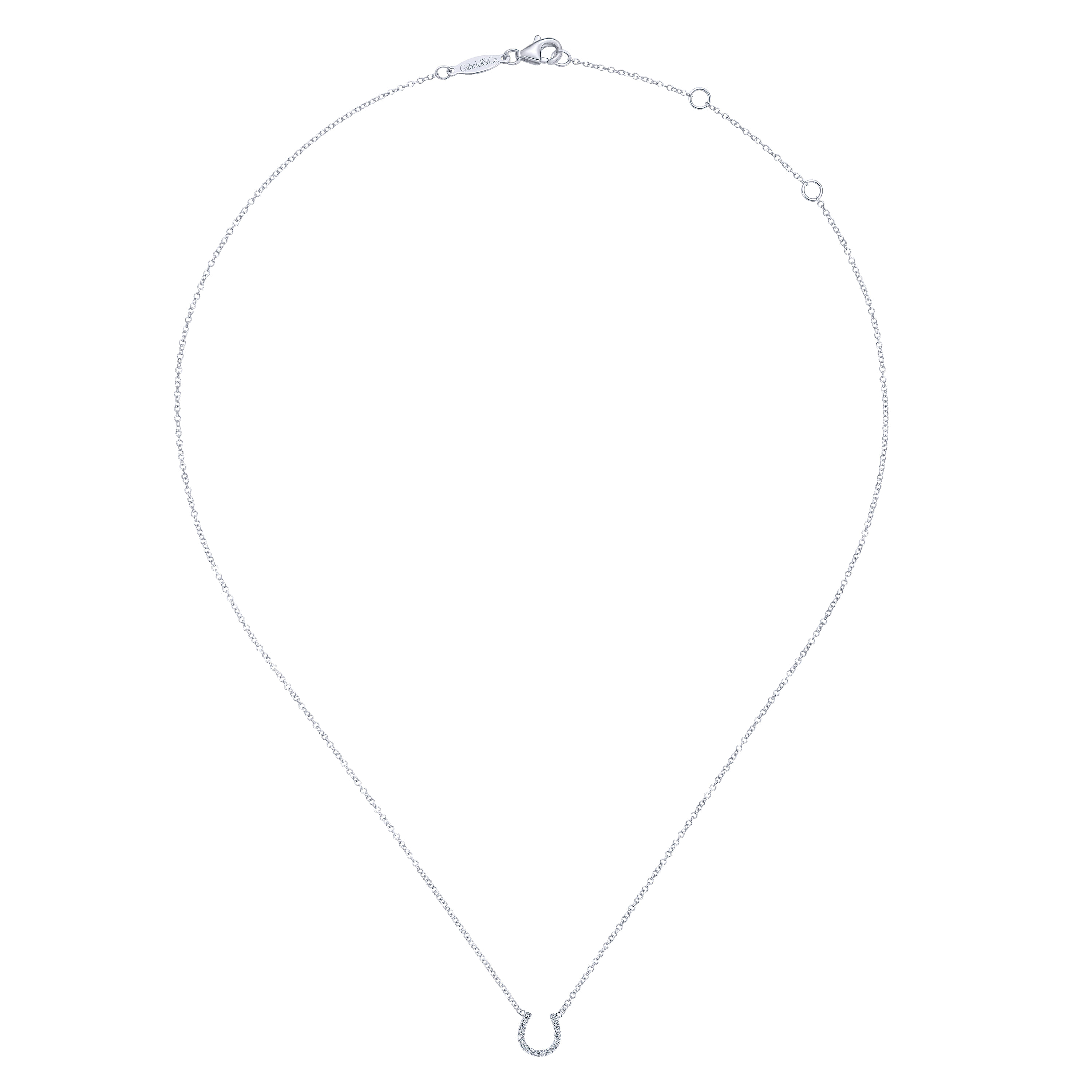 Diamond Horseshoe Pendant Necklace in 14K White Gold, photograph 2