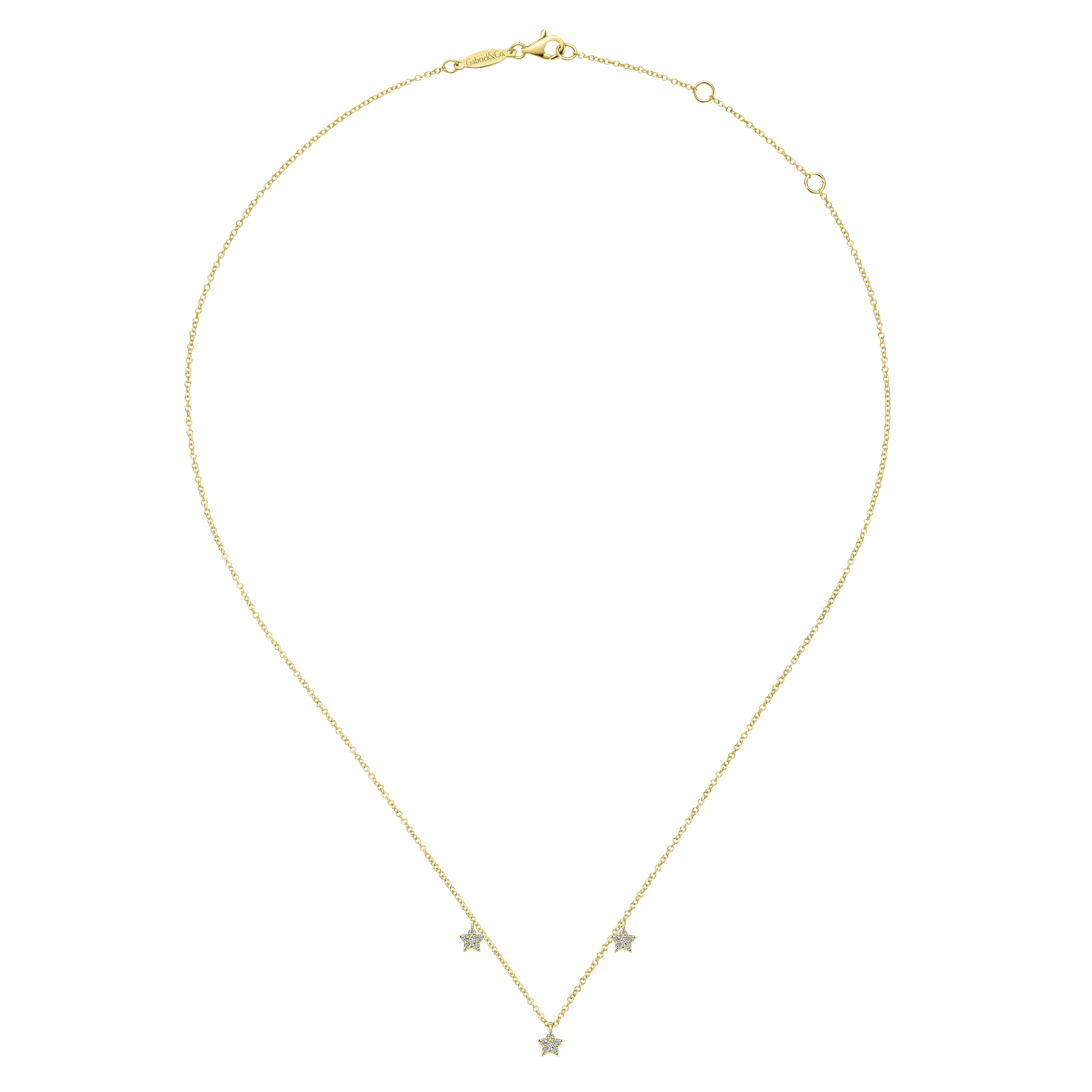 Pave Diamond Star Station Necklace in 14K Yellow Gold, photograph 2
