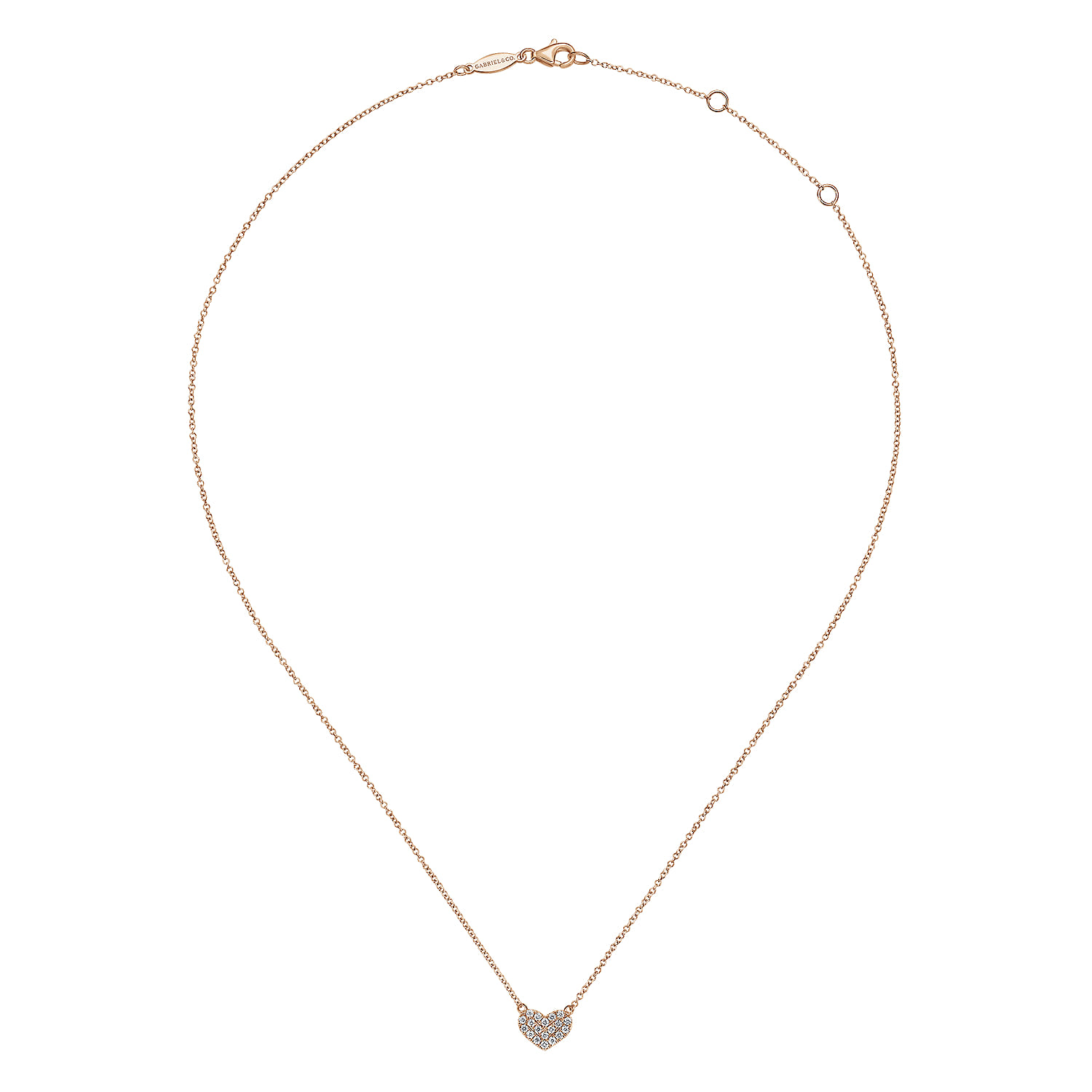 Pave Diamond Pendant Necklace in 14K Rose Gold, photograph 2