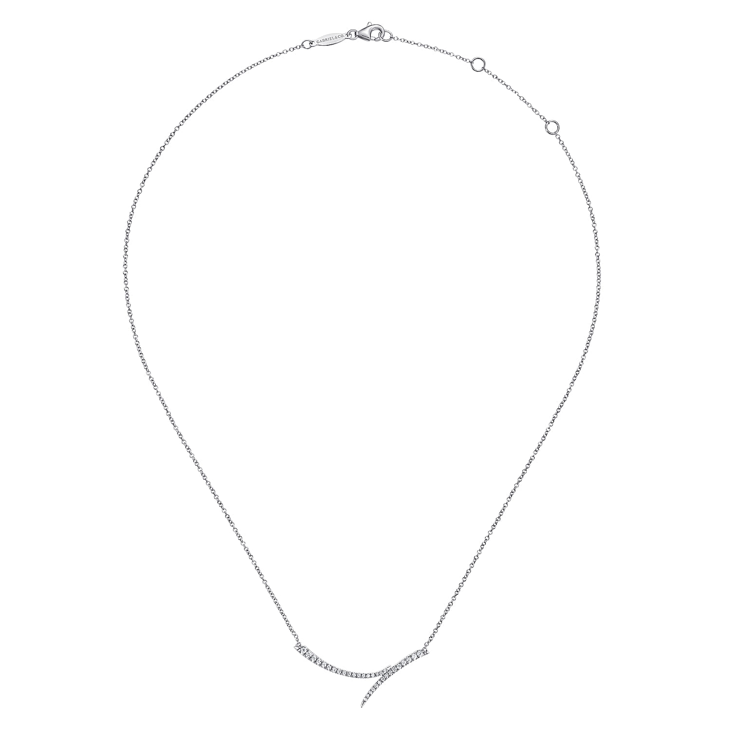 Curved Bypass Bar Necklace with Diamonds in 14K White Gold, photograph 2