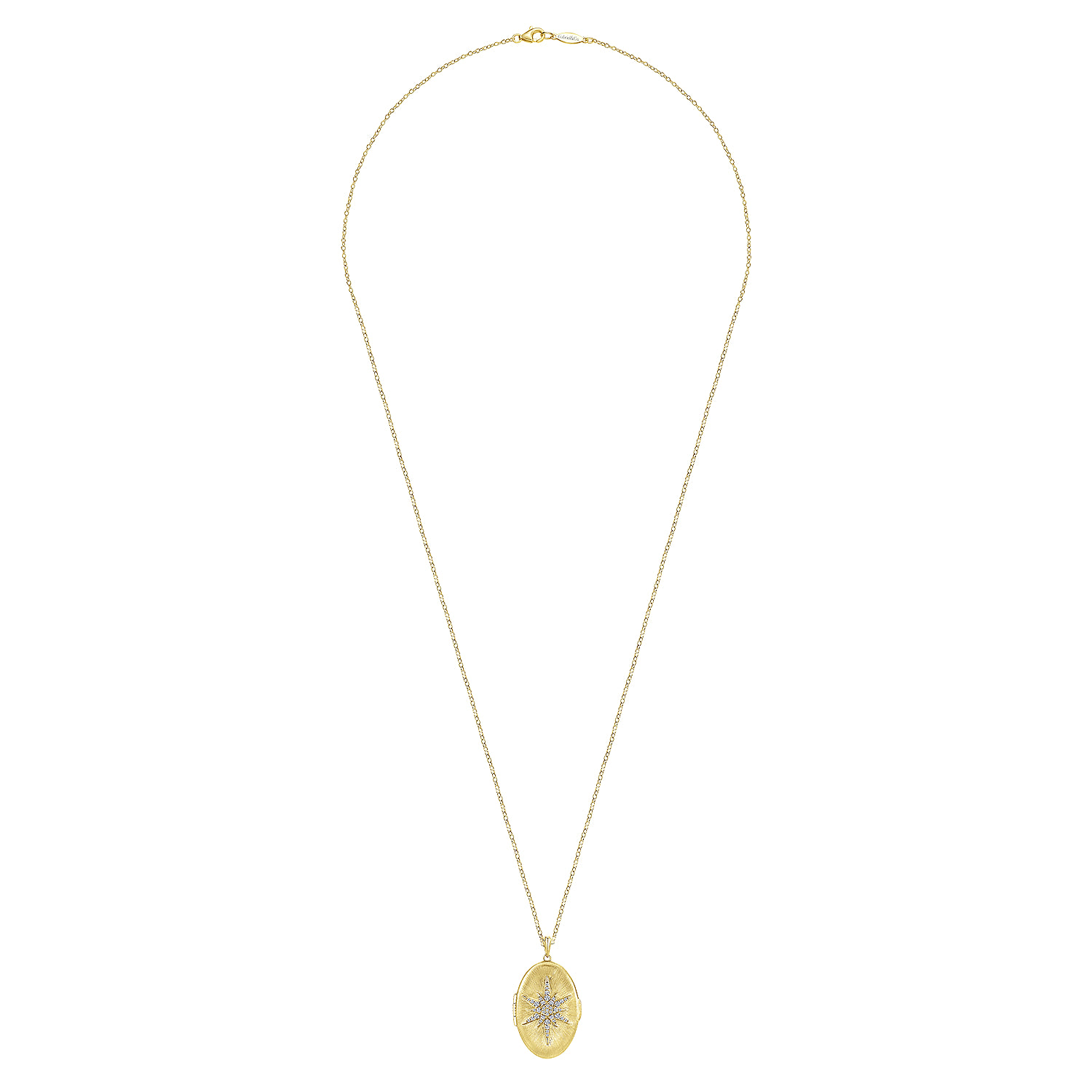 25 inch Locket Necklace with Diamond Starburst Overlay in 14K Yellow Gold, photograph 4