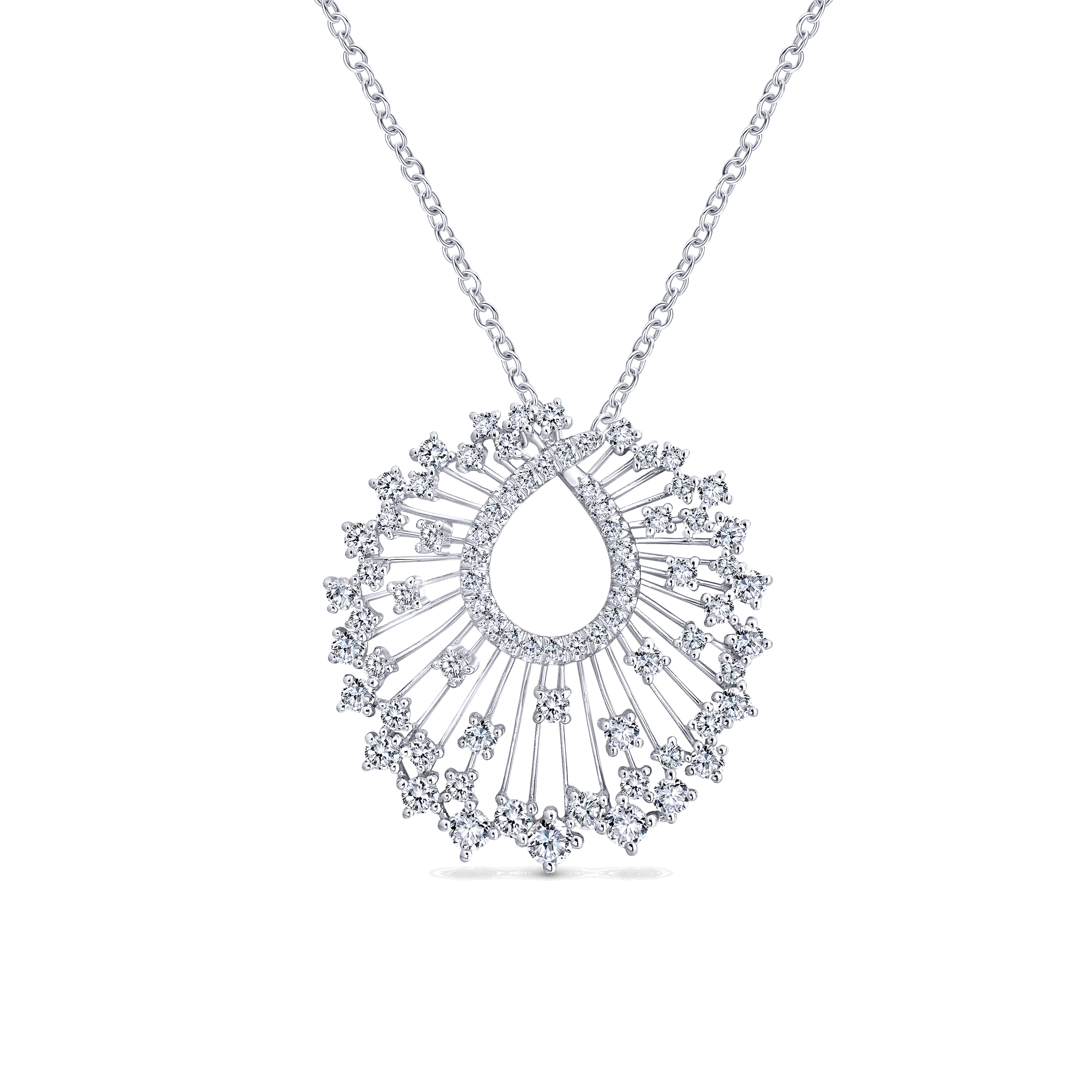 Waterfall Swirl Diamond Pendant Necklace in 18K White Gold