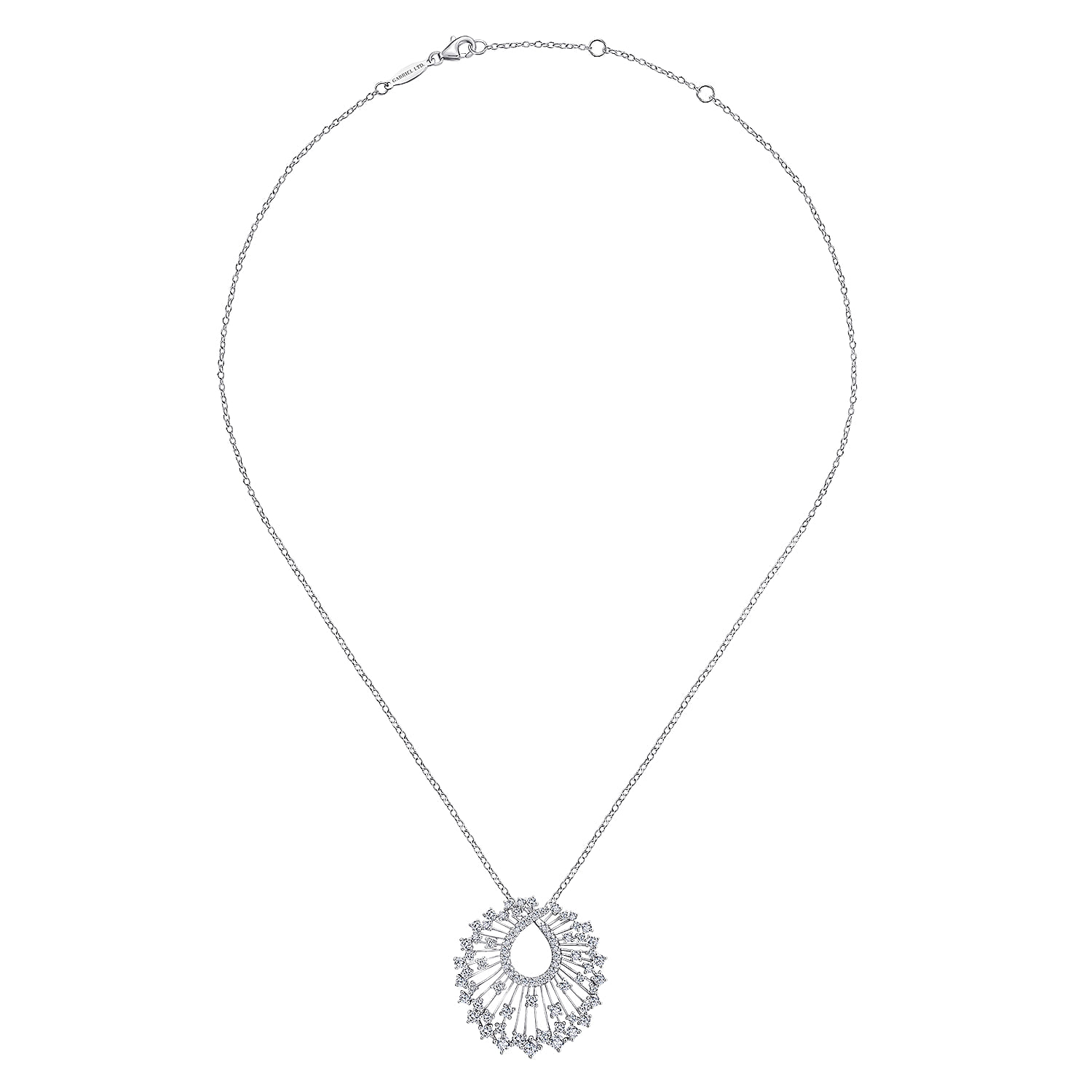 Waterfall Swirl Diamond Pendant Necklace in 18K White Gold, photograph 2