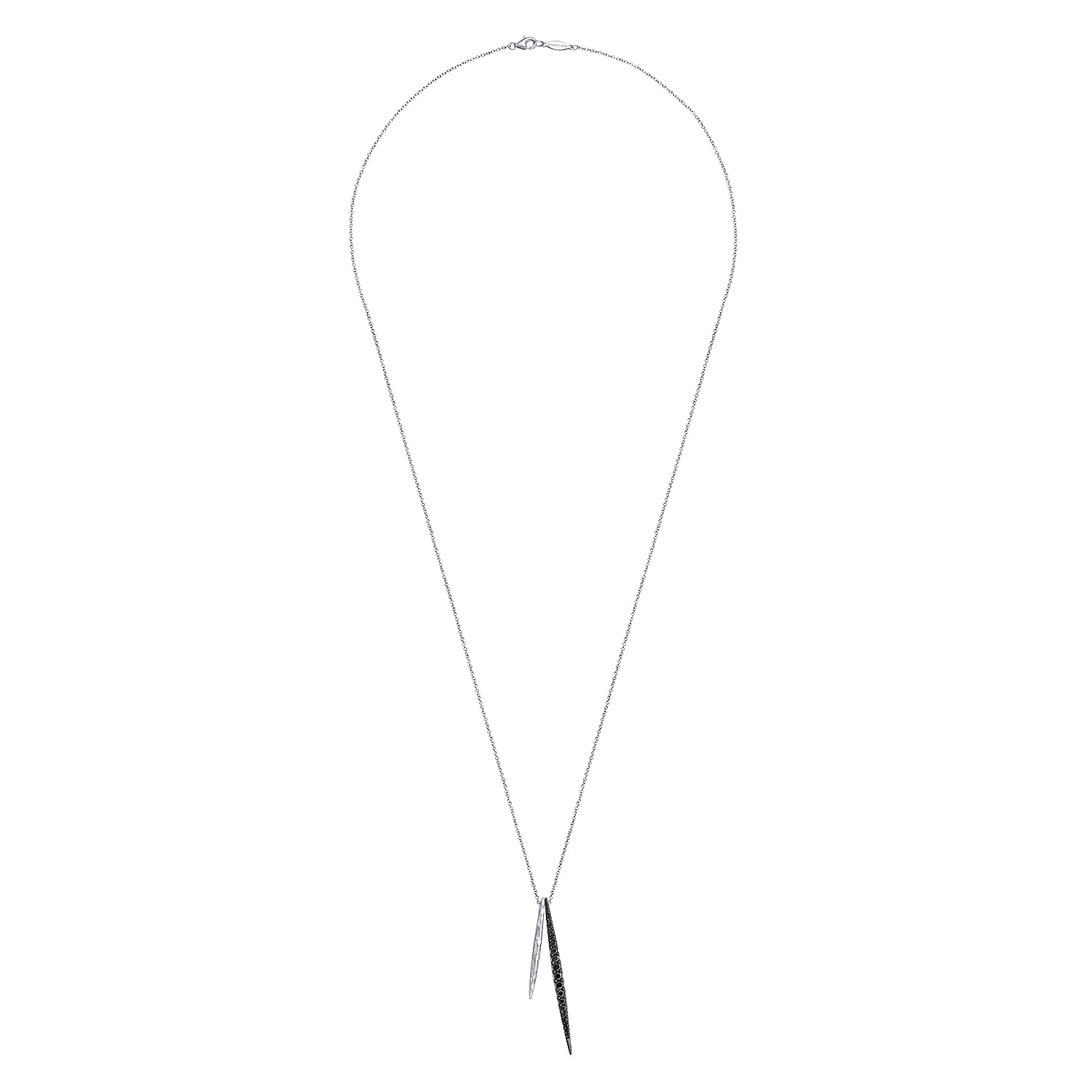 25 inch Hammered and Black Spinel Double Spear Necklace in Sterling Silver, photograph 2