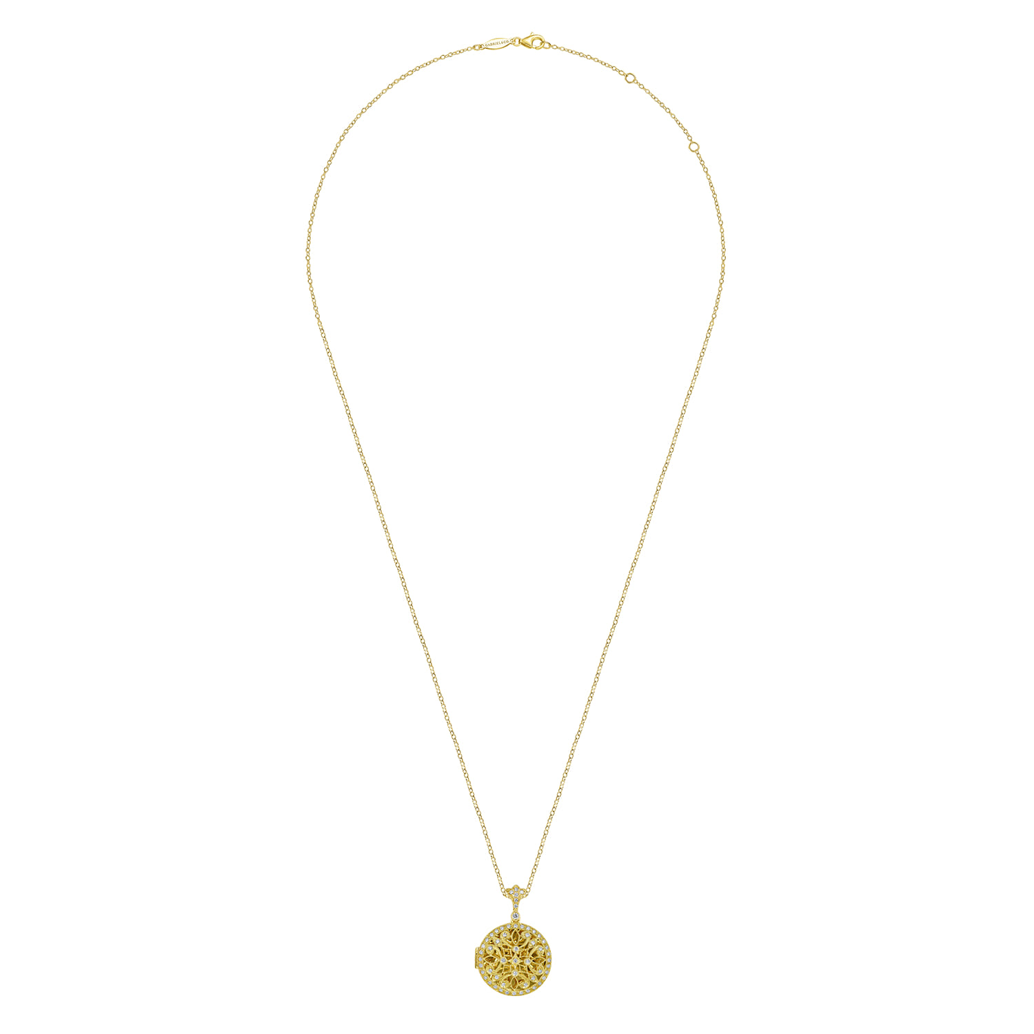 24 inch Vintage Inspired Filigree Diamond Locket Necklace in 14K Yellow Gold, photograph 4