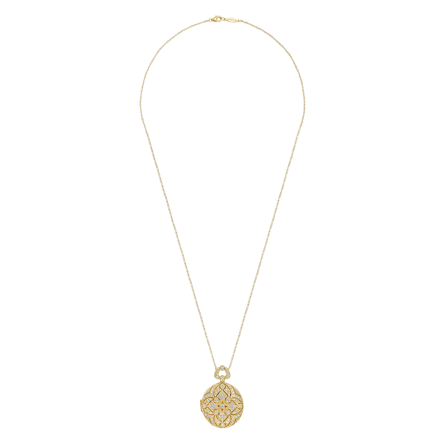 24 inch Vintage Inspired Filigree Diamond Locket Necklace in 14K Yellow Gold, photograph 4