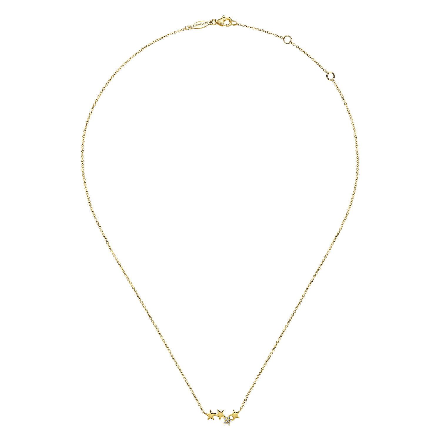 Four Star Diamond Bar Necklace in 14K Yellow Gold, photograph 2