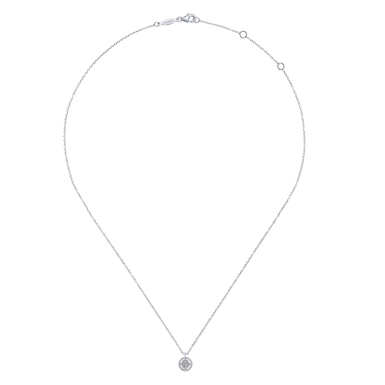 Beaded Floating Diamond Pendant Necklace in 14K White Gold, photograph 2