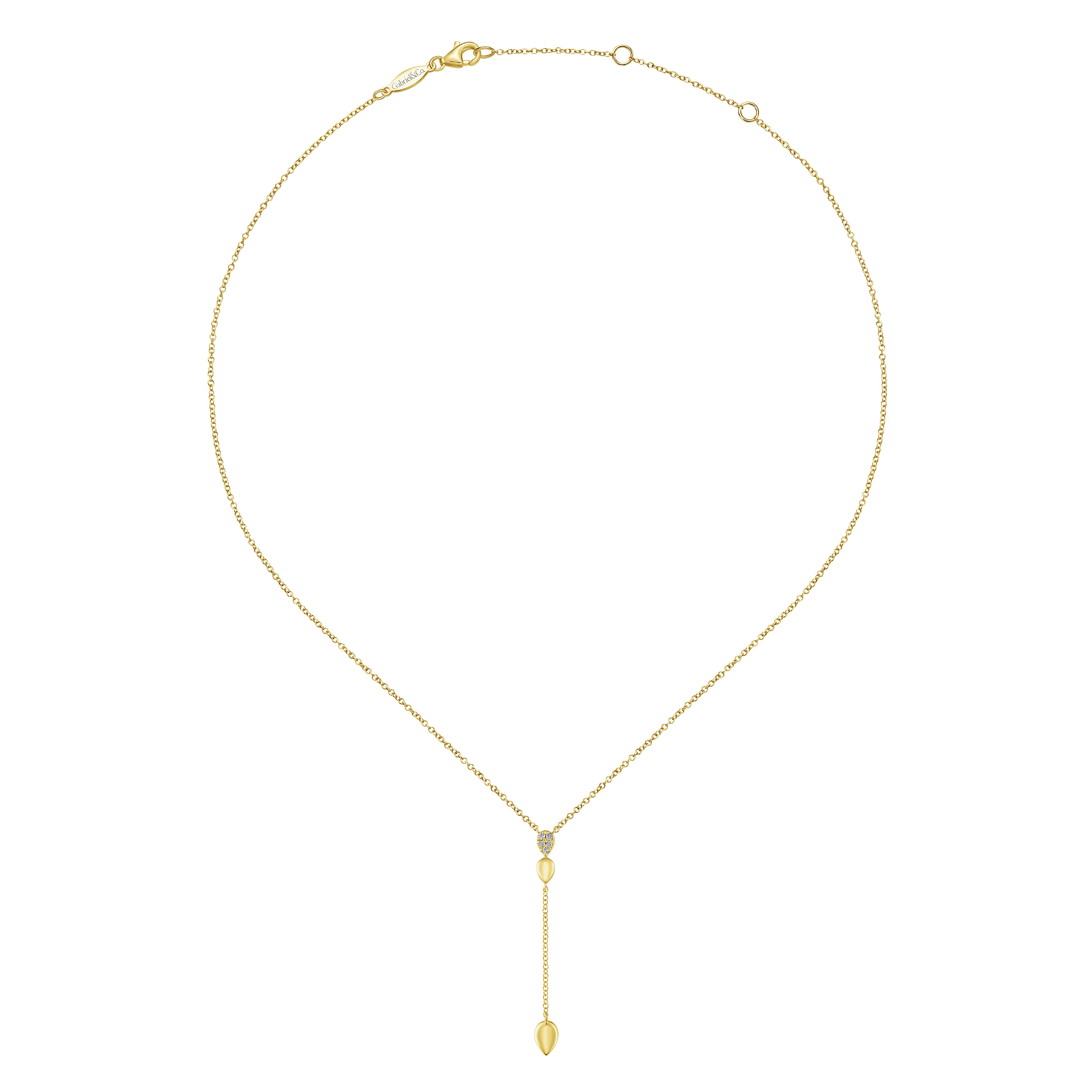 Multi Teardrop Y Necklace with Diamonds in 14K Yellow Gold, photograph 2