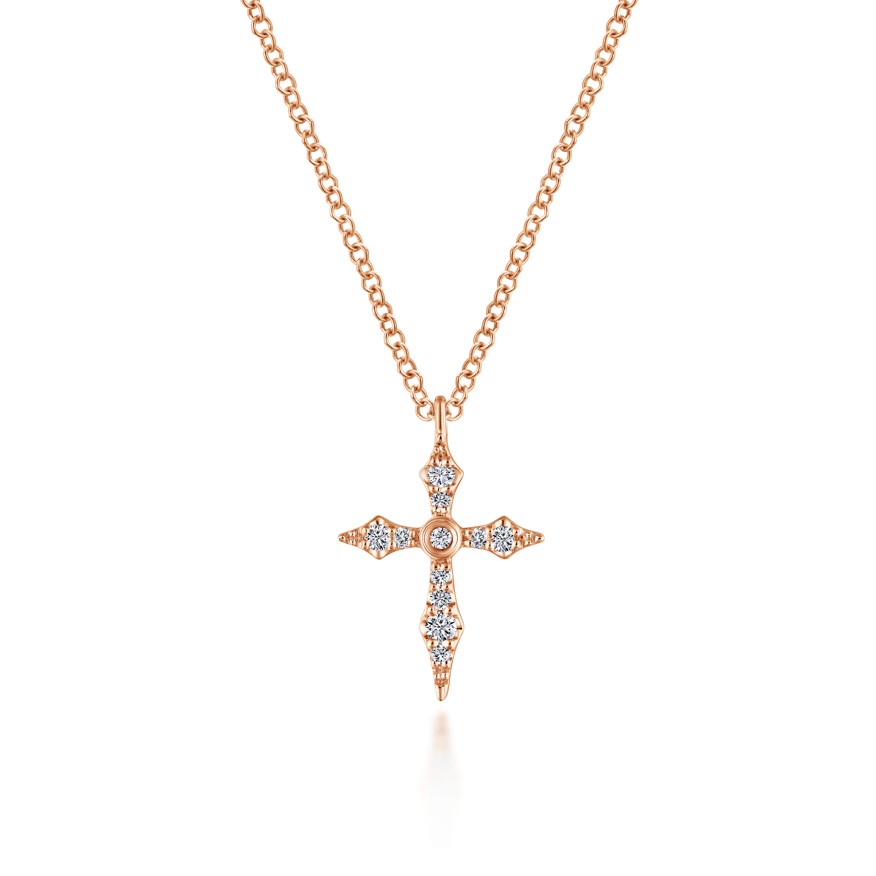 Sculpted Diamond Cross Pendant Necklace