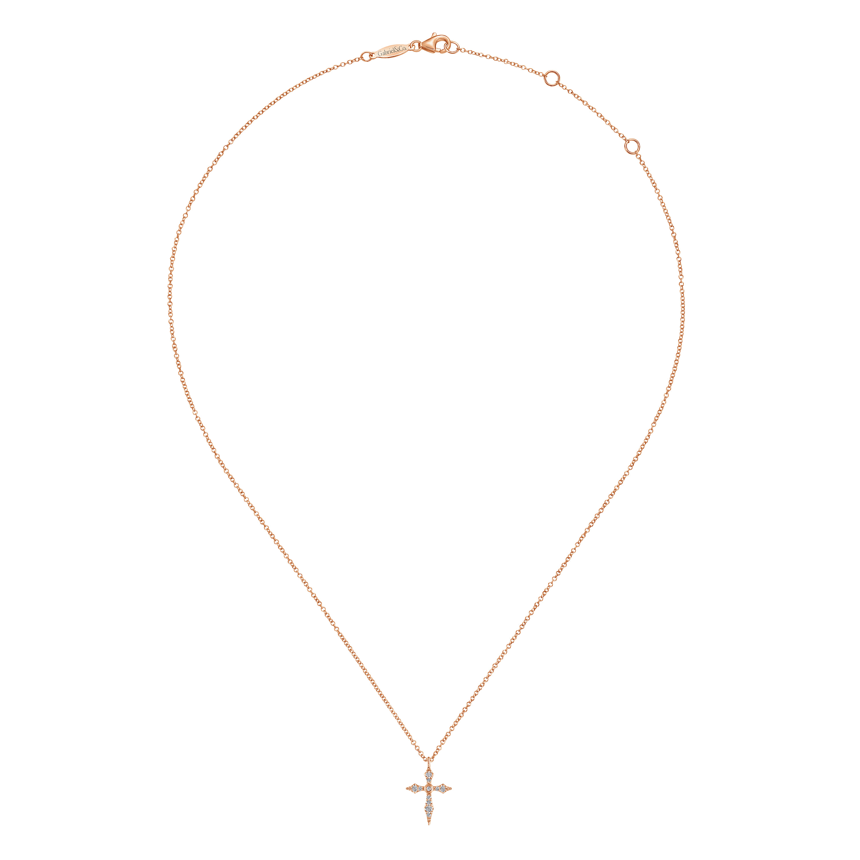 Sculpted Diamond Cross Pendant Necklace in 14K Rose Gold, photograph 2
