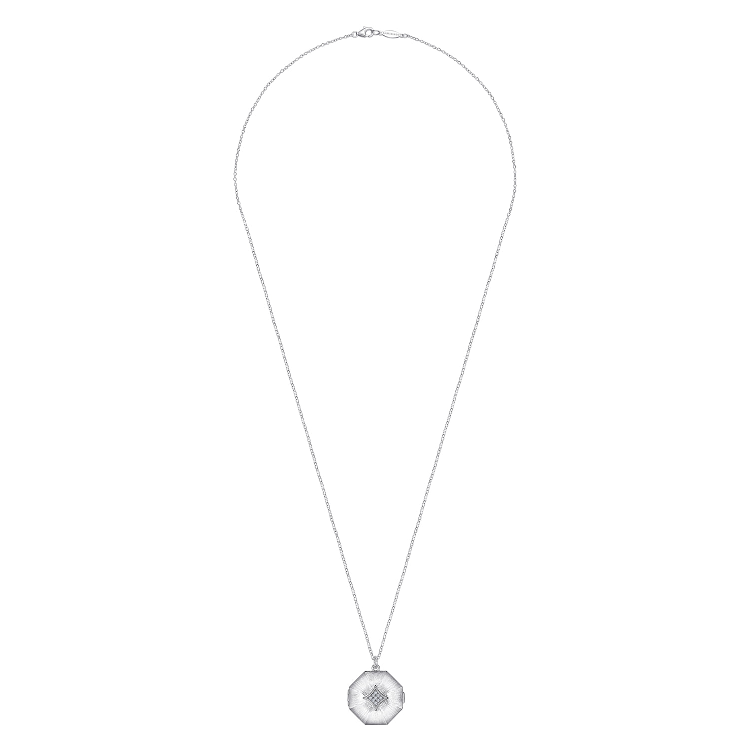 25 inch Octagonal Locket Necklace with White Sapphire in Sterling Silver, photograph 4