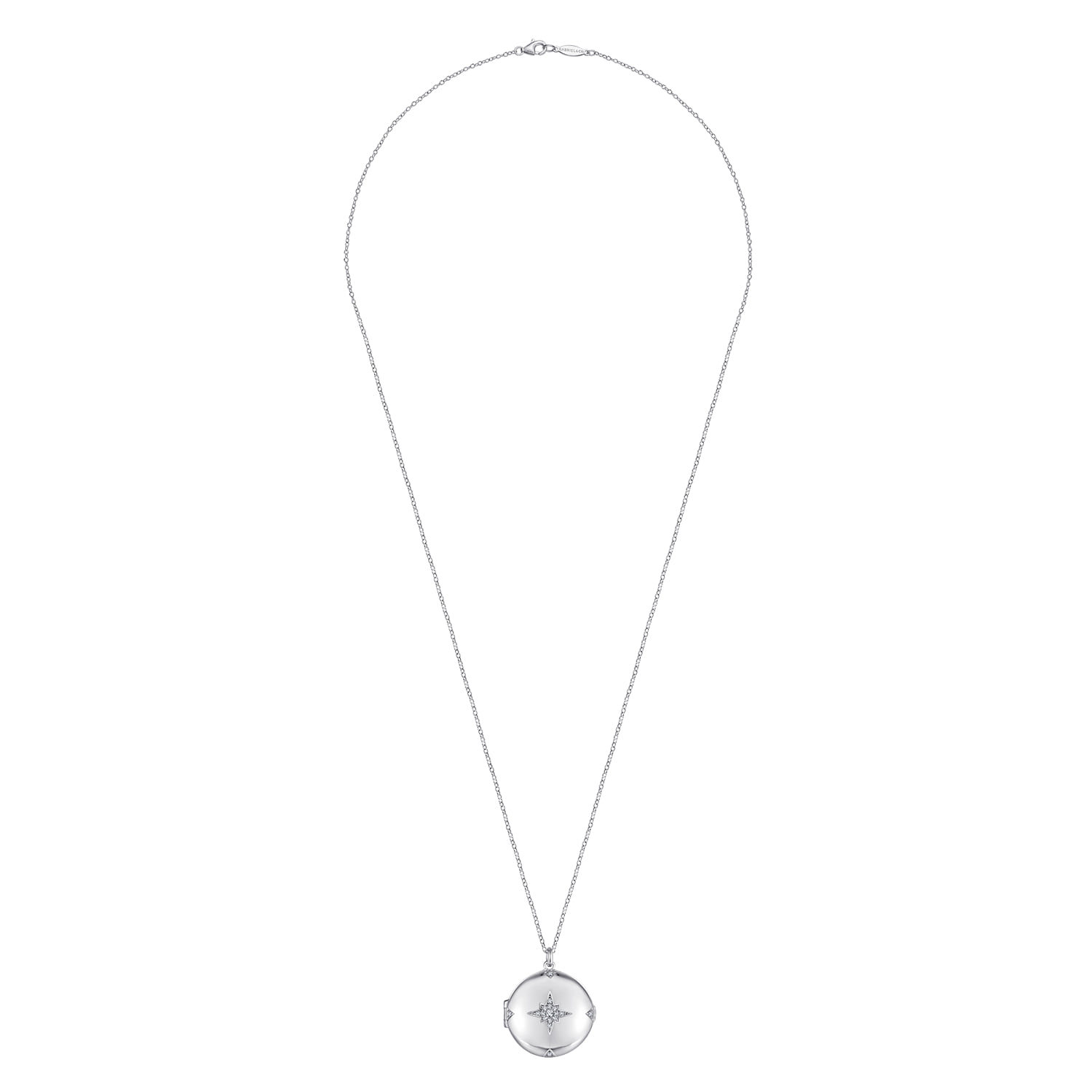 25 inch Round White Sapphire Starburst Locket Necklace in Sterling Silver, photograph 4