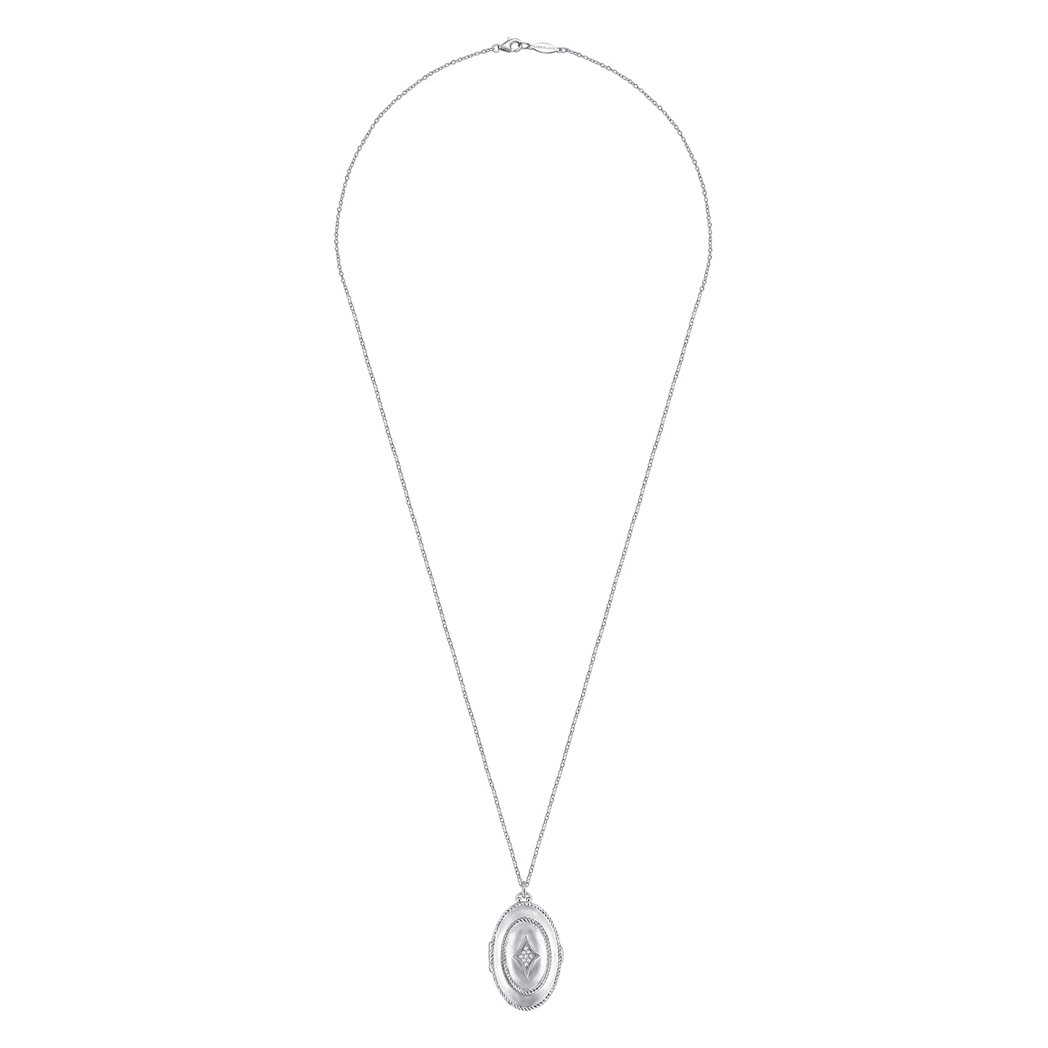 25 inch Oval Locket Necklace with White Sapphire in Sterling Silver, photograph 4