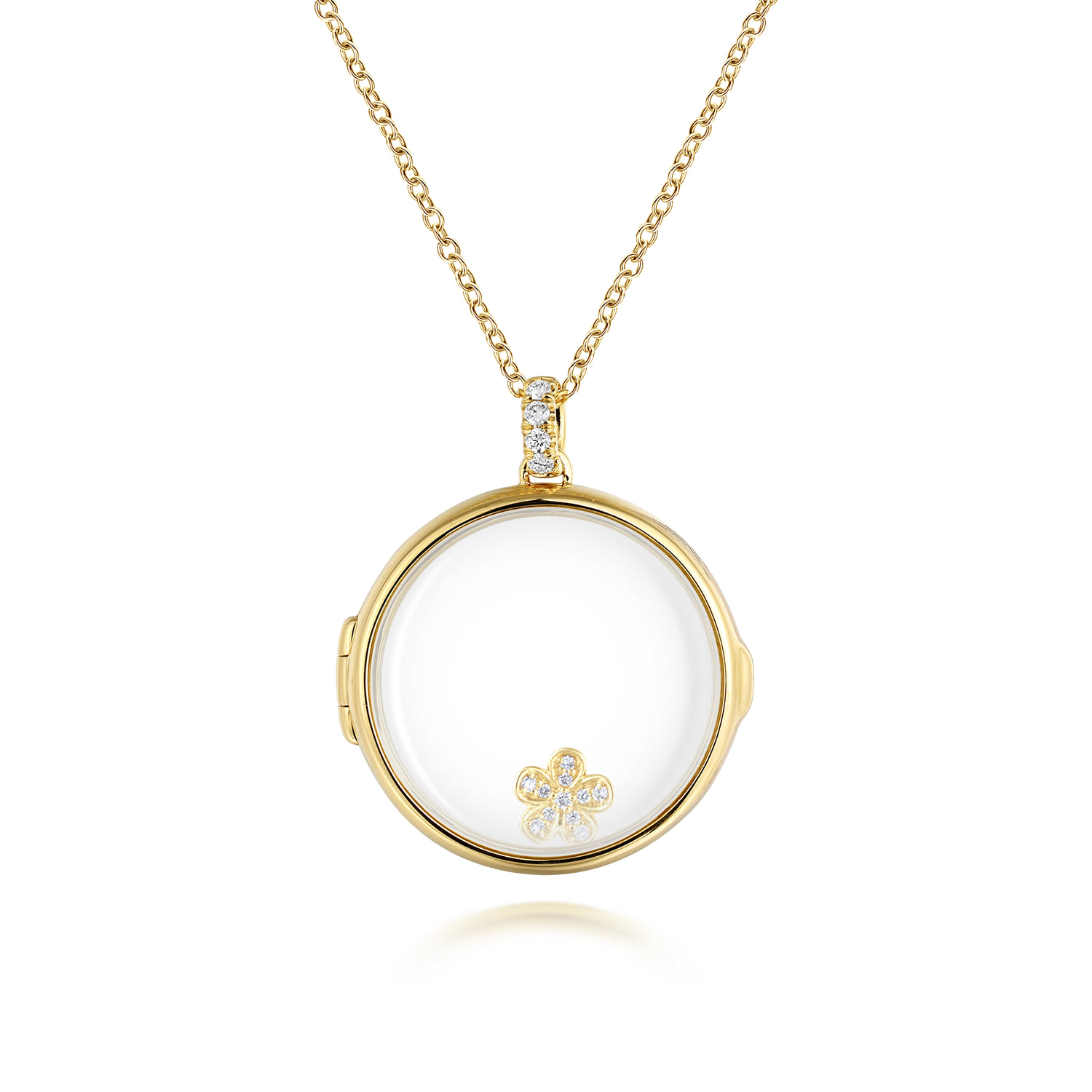 25 inch Glass Front Locket Necklace in 14K Yellow Gold, photograph 2