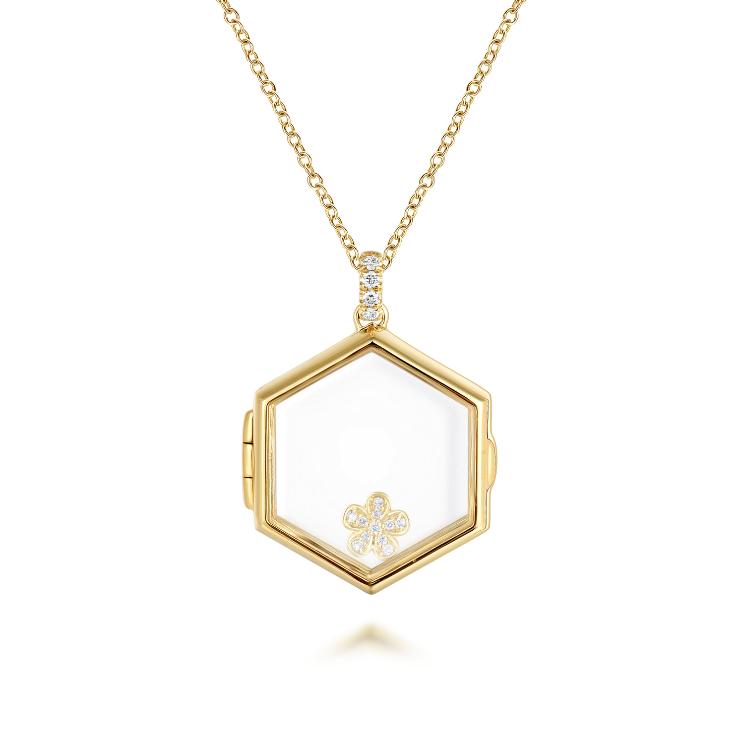25 inch Hexagonal Glass Front Locket Necklace in 14K Yellow Gold, photograph 2