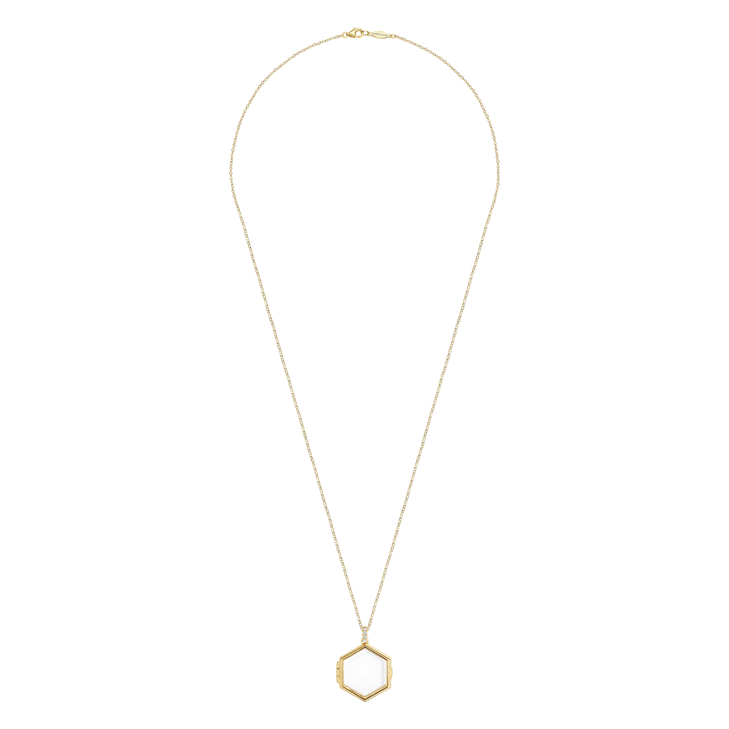 25 inch Hexagonal Glass Front Locket Necklace in 14K Yellow Gold, photograph 4