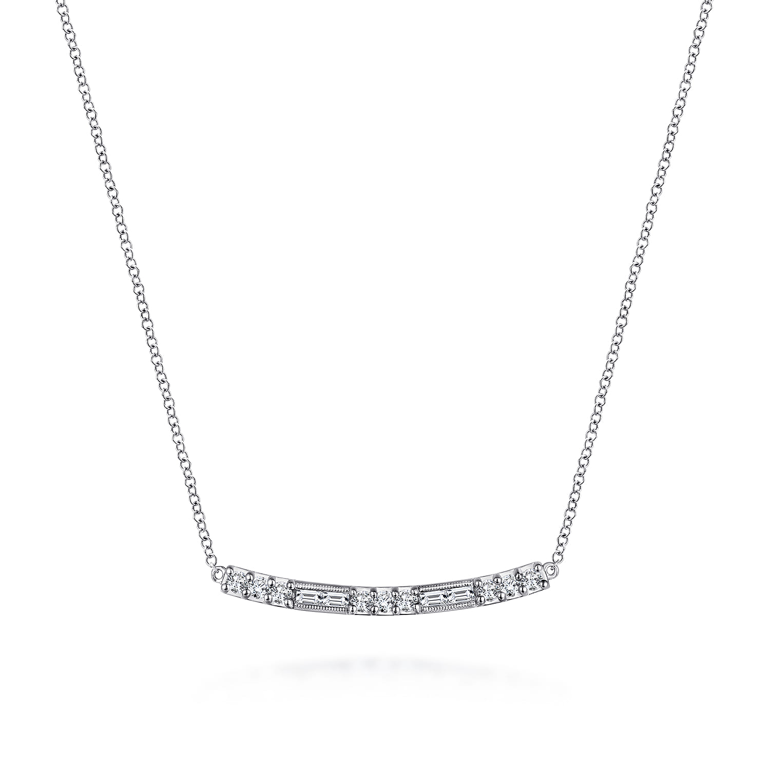 and Baguette Diamond Curved Bar Necklace