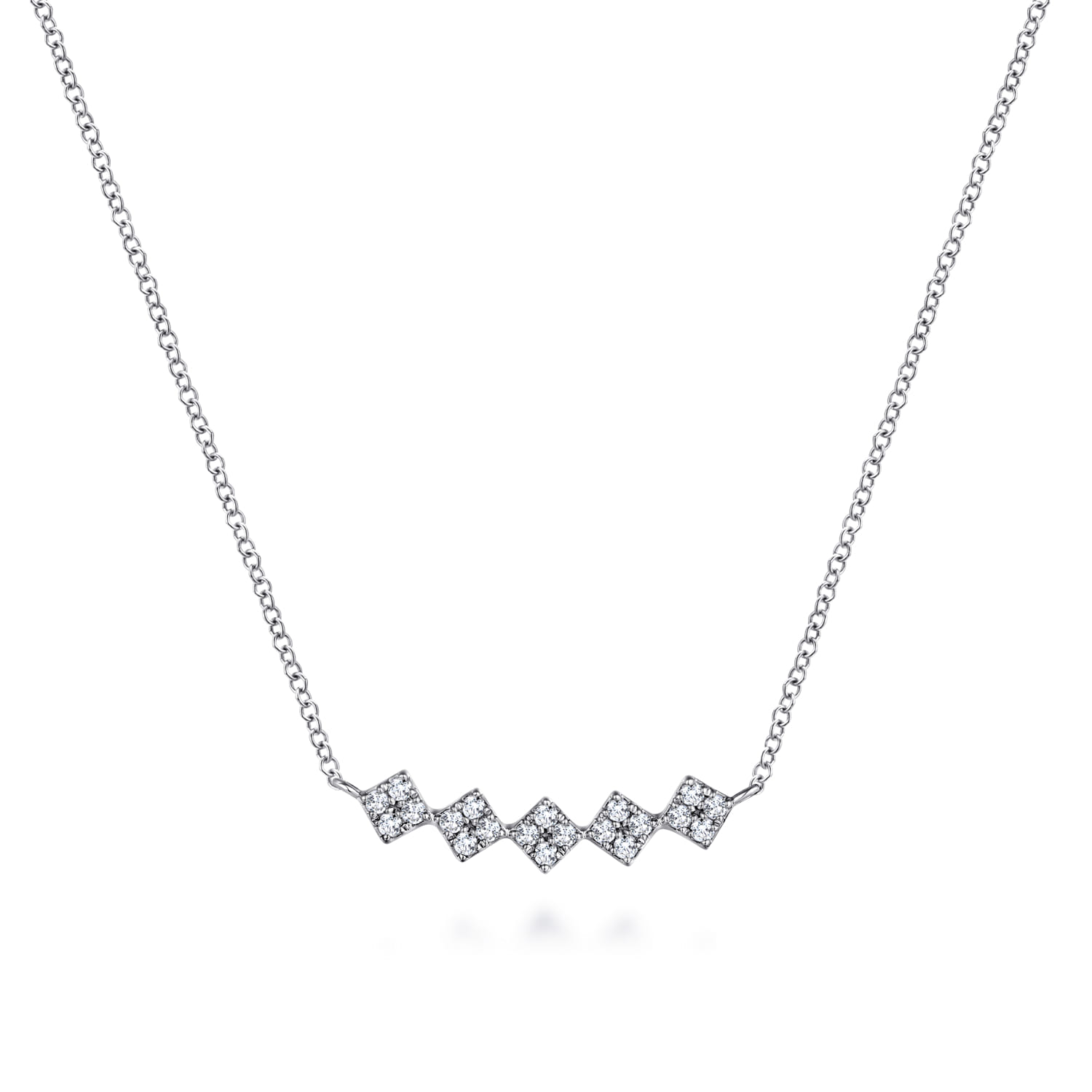 Square Station Diamond Pave Curved Bar Necklace