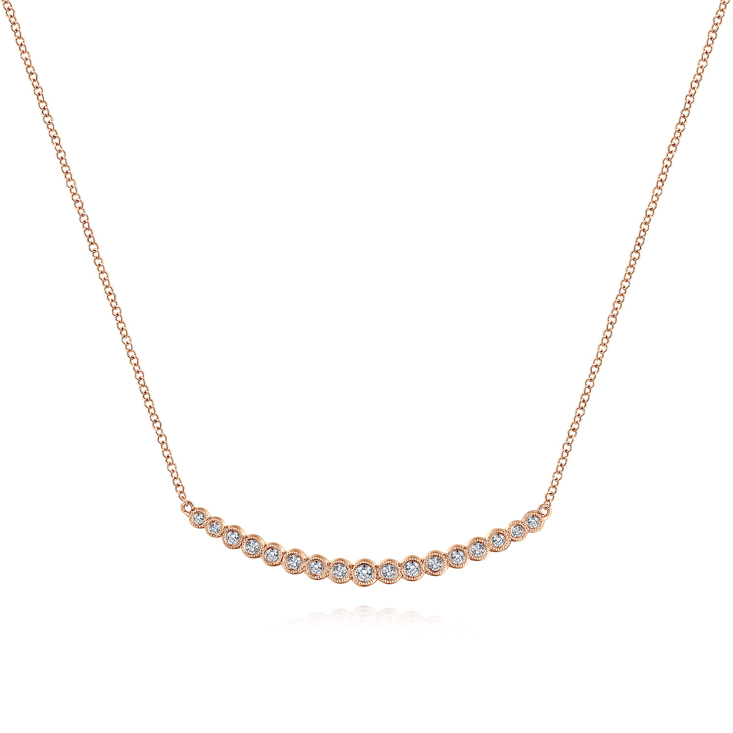 Bezel Mini Curved Barbell 14K Rose Gold Curved Bar Necklace With