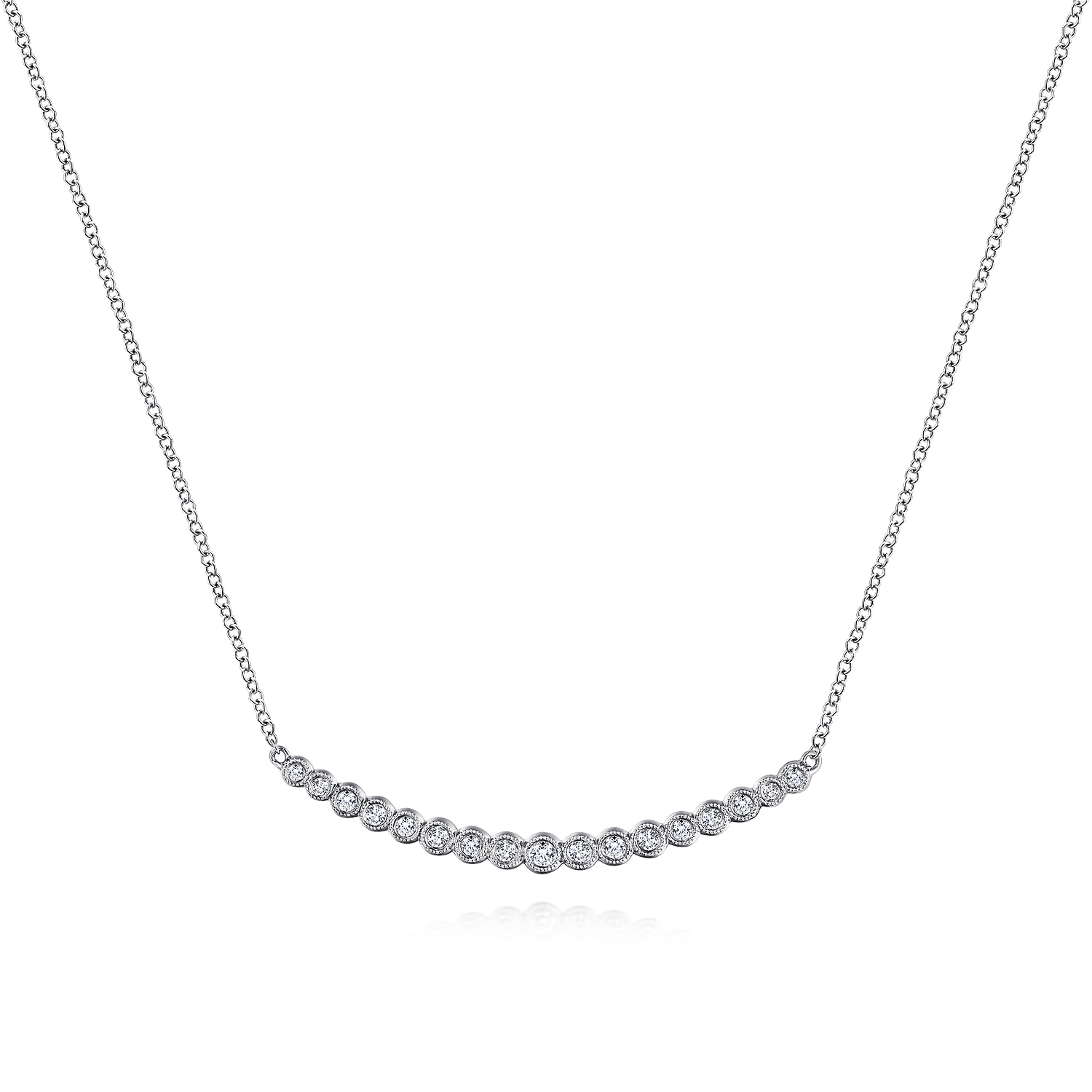 Curved Bar Necklace with Bezel Set Diamonds