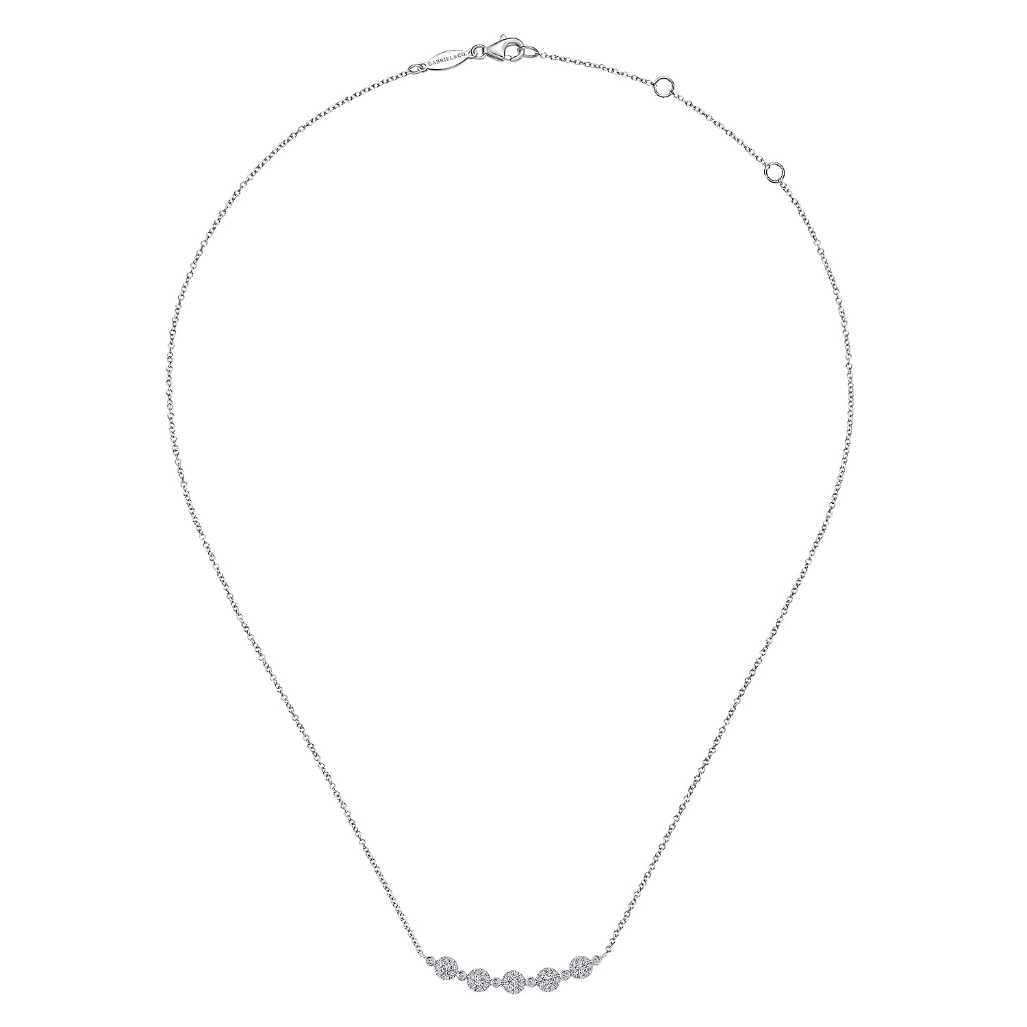 Diamond Cluster Station Curved Bar Necklace in 14K White Gold, photograph 2