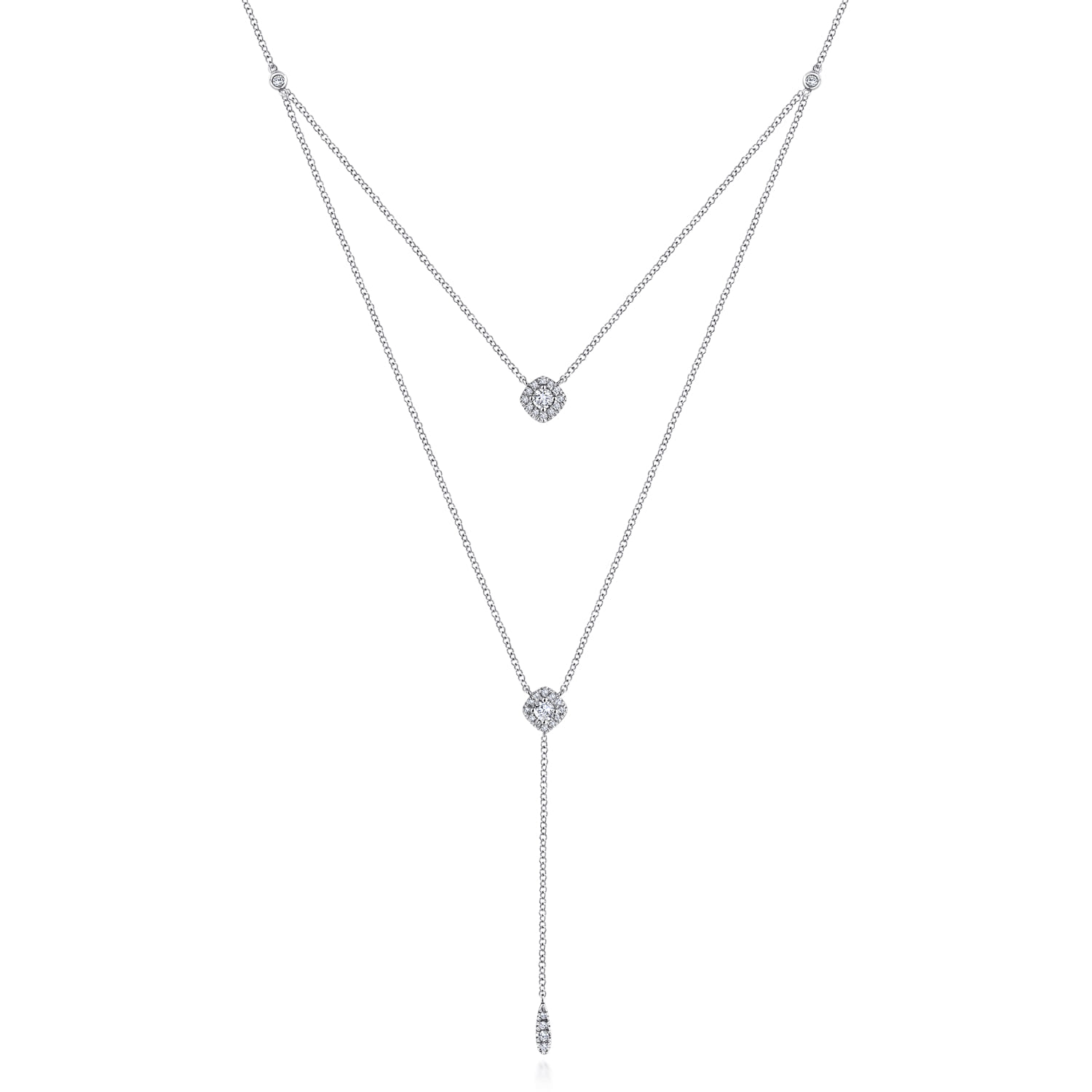 18 inch Layered Diamond Cluster Y Necklace in 14K White Gold