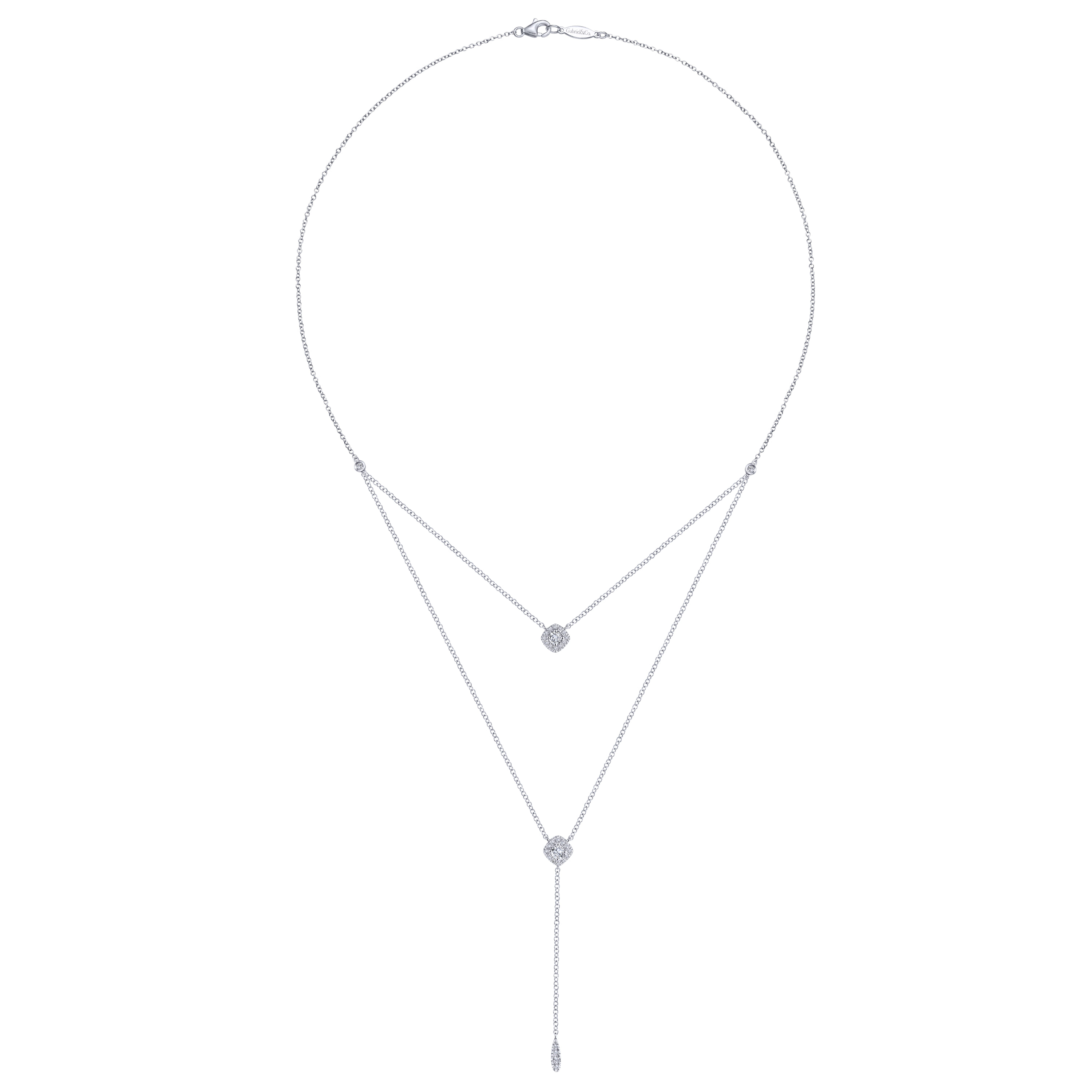 18 inch Layered Diamond Cluster Y Necklace in 14K White Gold, photograph 2