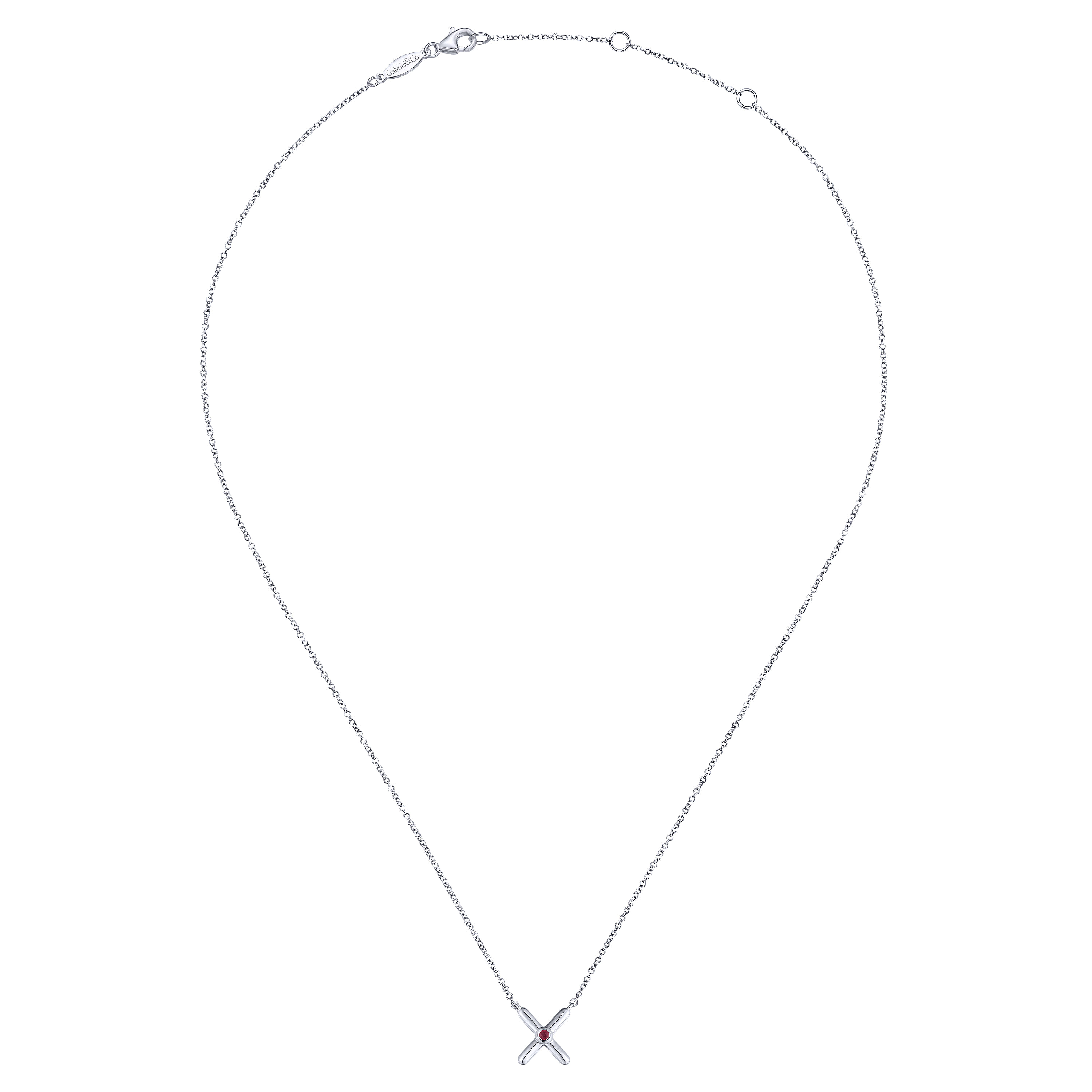 X Necklace with Ruby Stone Center in Sterling Silver, photograph 2