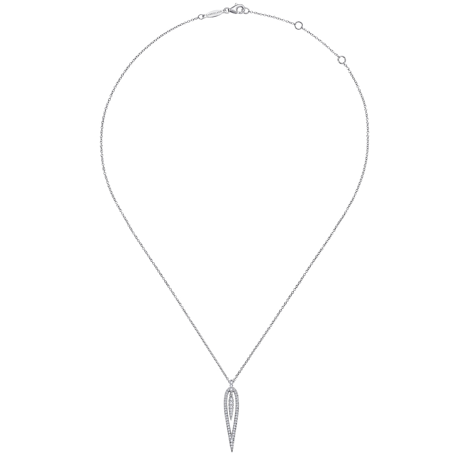 Open Teardrop Diamond Pendant Necklace in 14K White Gold, photograph 2