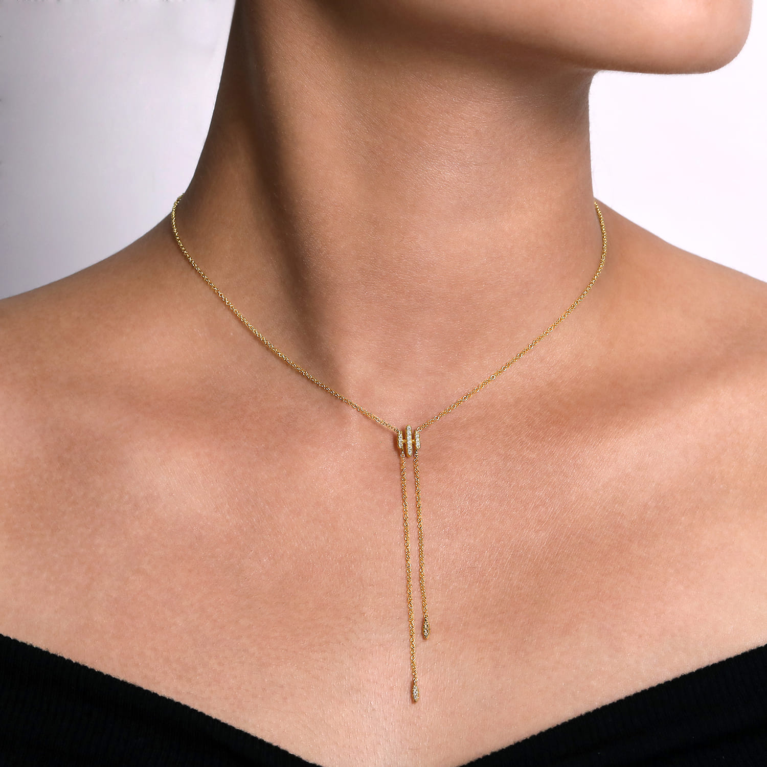 Diamond Y Knot Necklace in 14K Yellow Gold, photograph 3