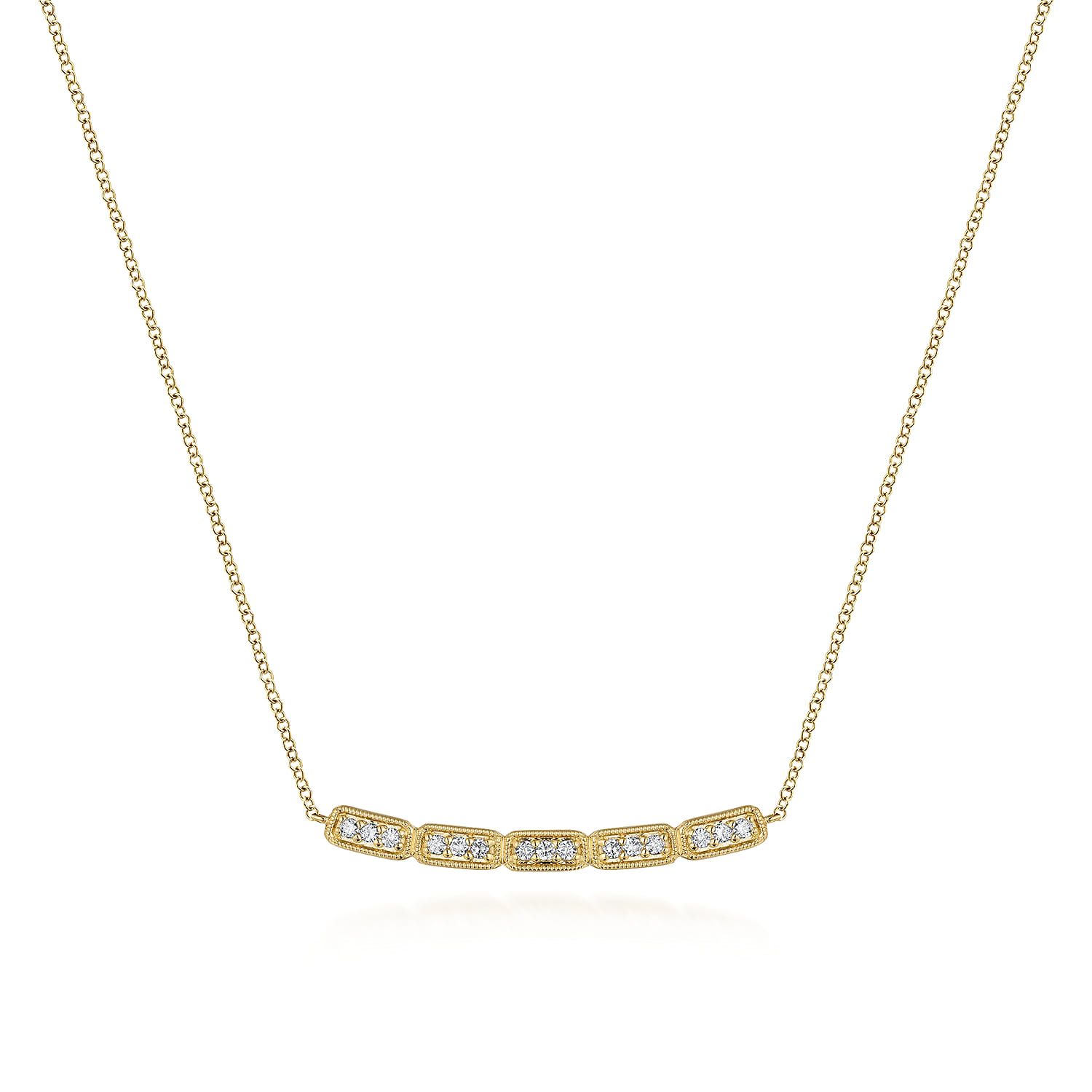 Curved Rectangular Station Bar Necklace with Diamonds