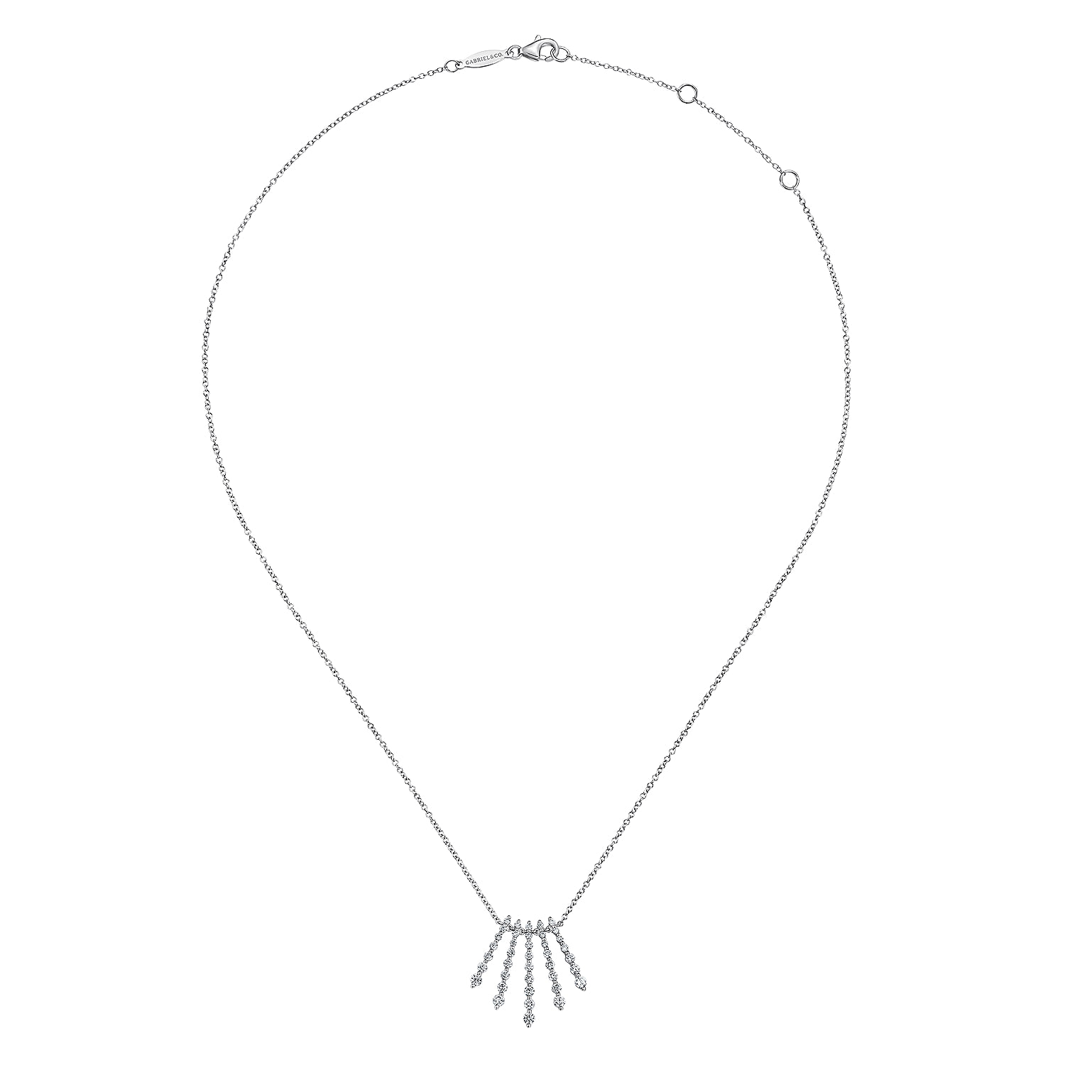 Graduating Diamond Bar Fan Necklace in 14K White Gold, photograph 2
