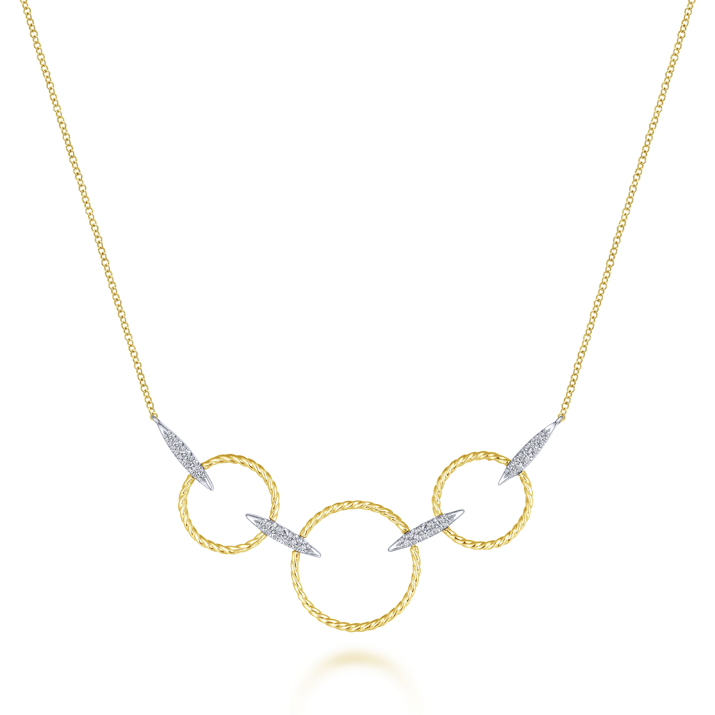 14K Yellow-White Gold Triple Loop Necklace with Diamond