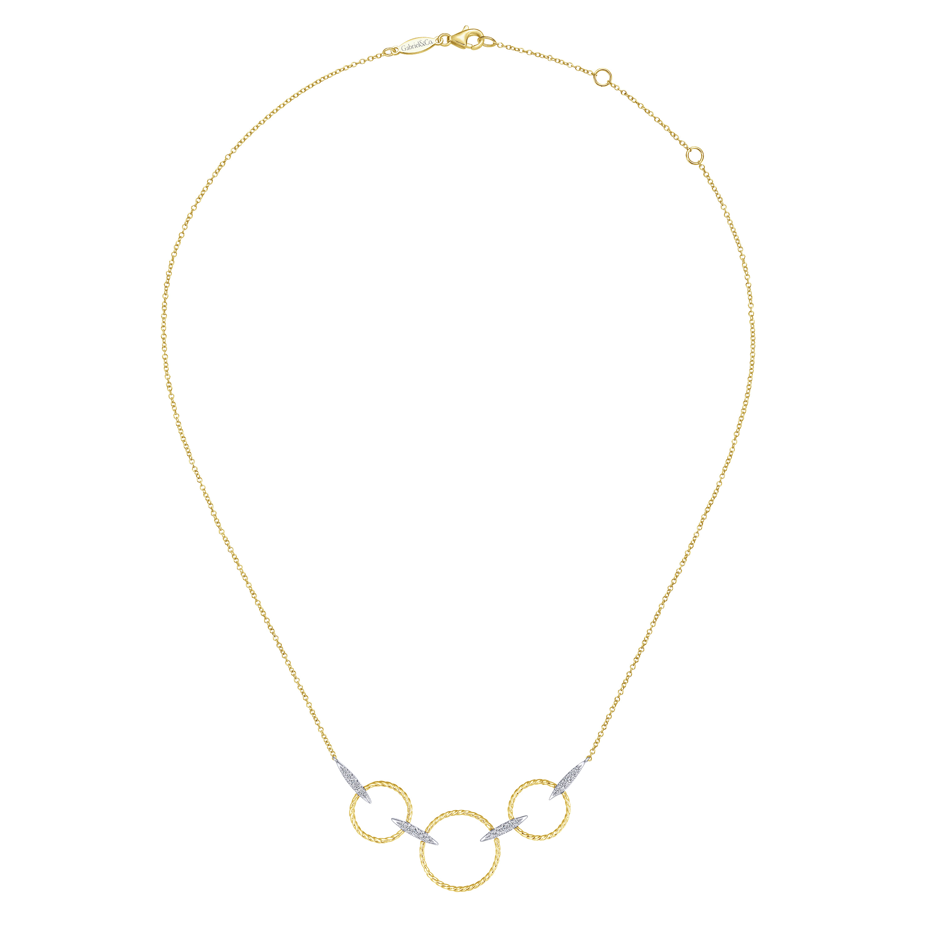 Triple Loop Necklace with Diamond Connectors in 14K White/Yellow Gold, photograph 2