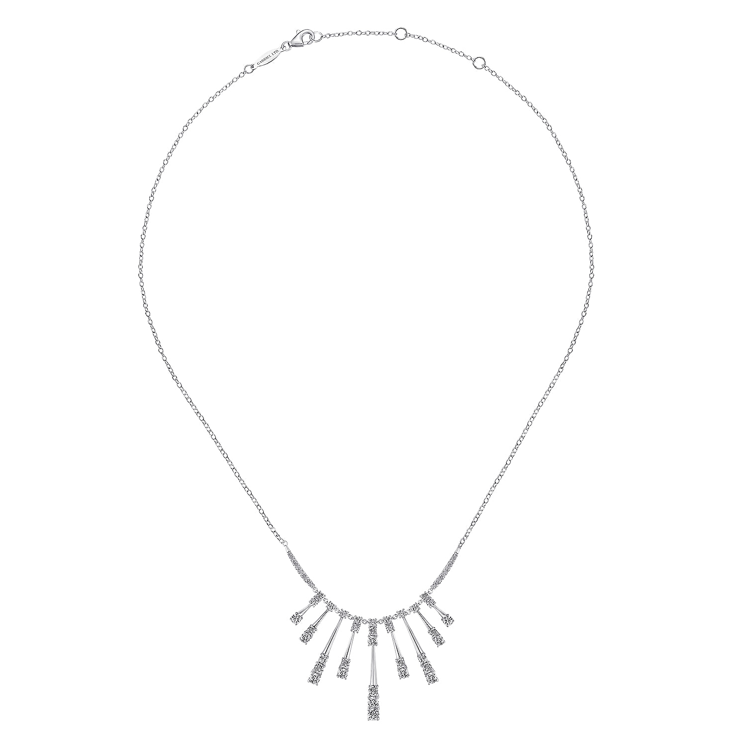 Multi Diamond Bar Station Necklace in 18K White Gold, photograph 2