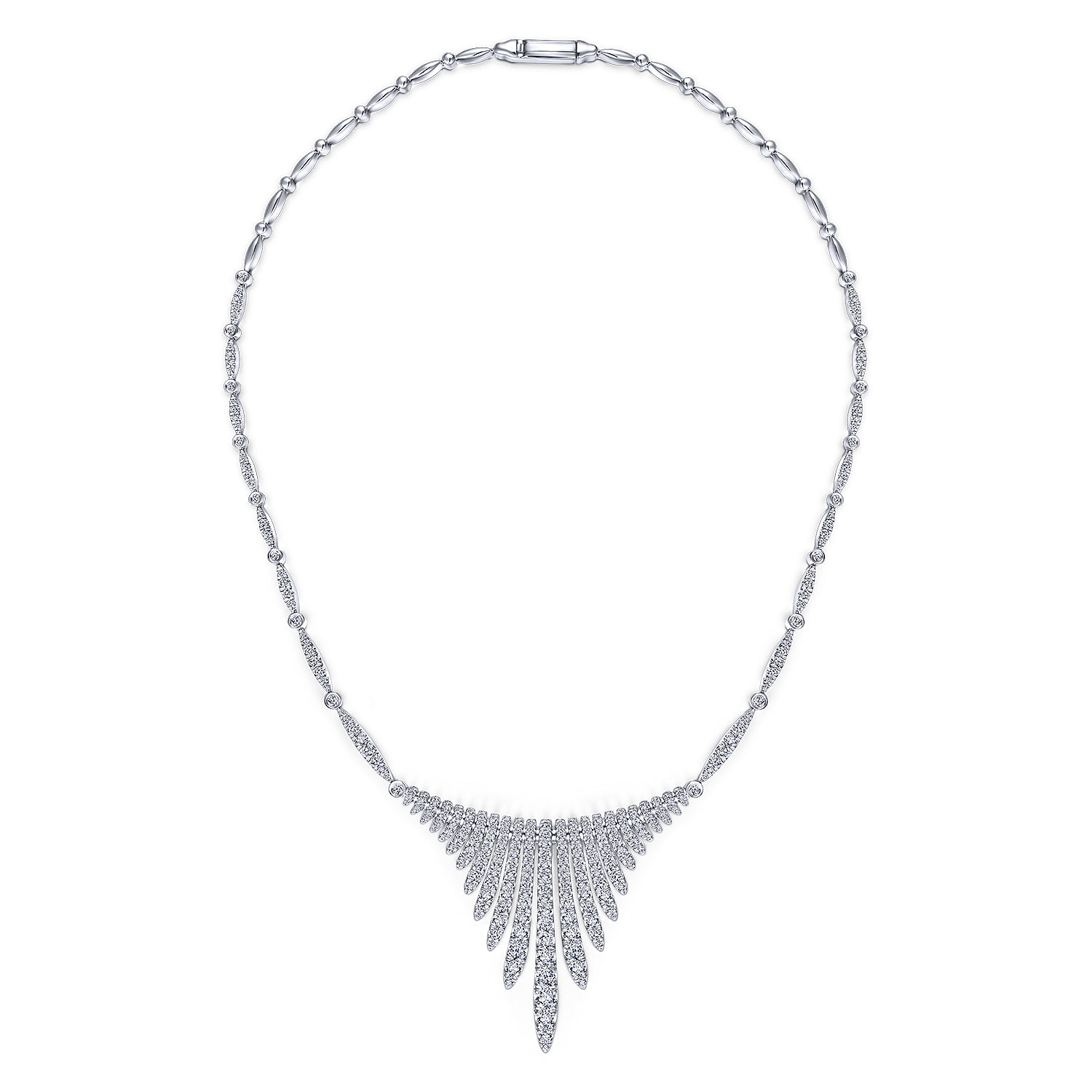 Graduating Diamond Bar Statement Necklace in 18K White Gold, photograph 2