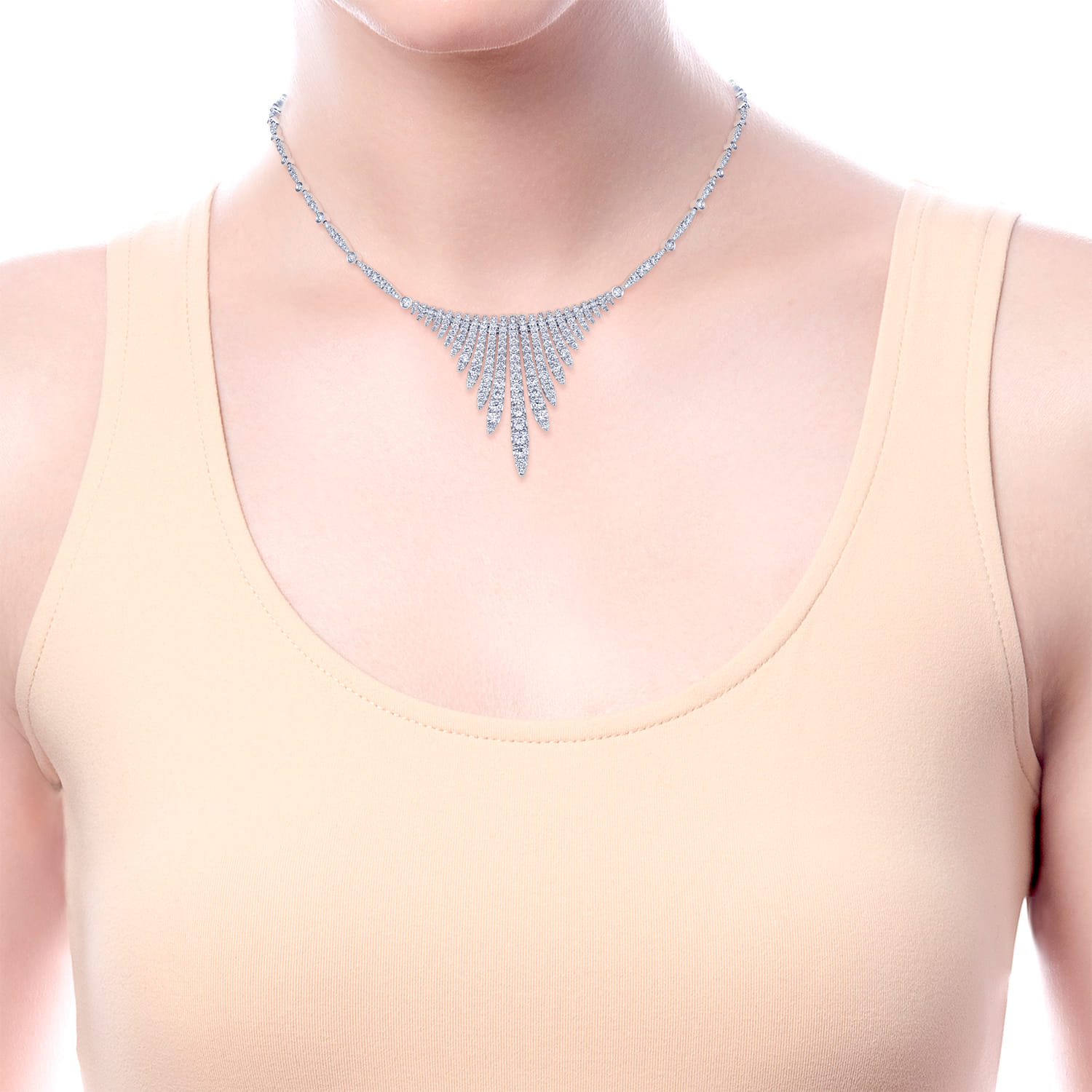 Graduating Diamond Bar Statement Necklace in 18K White Gold, photograph 3