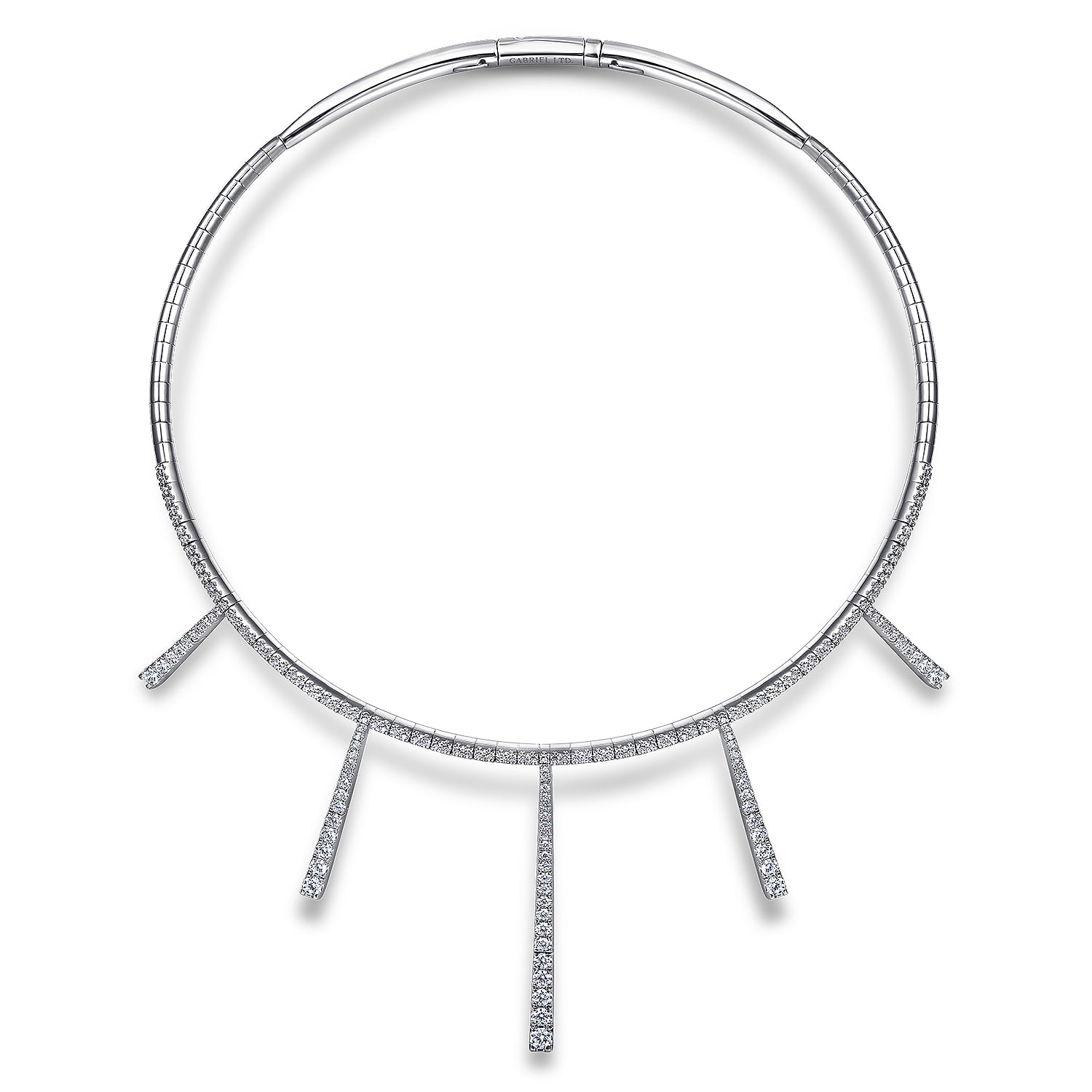 Multi Diamond Bar Station Necklace in 18K White Gold, photograph 2