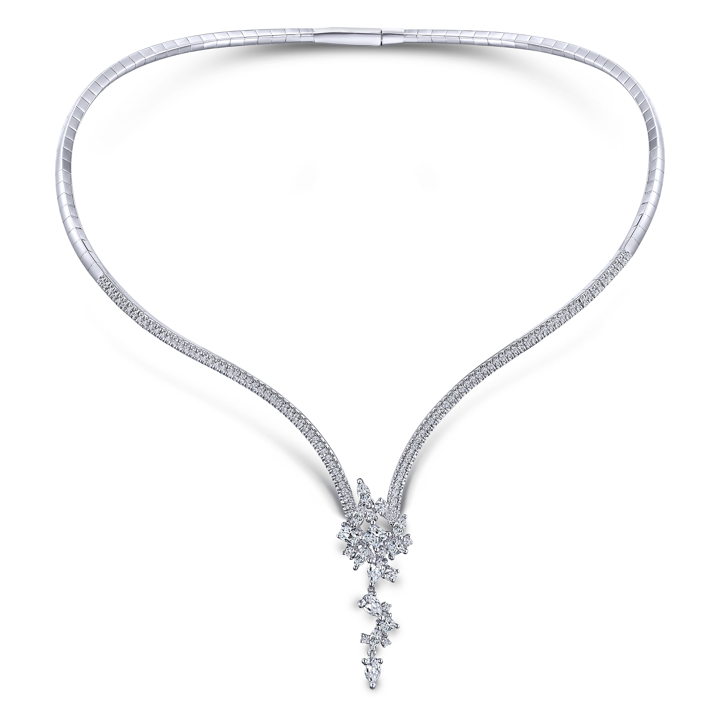 Diamond Waterfall Choker Necklace in 18K White Gold, photograph 2